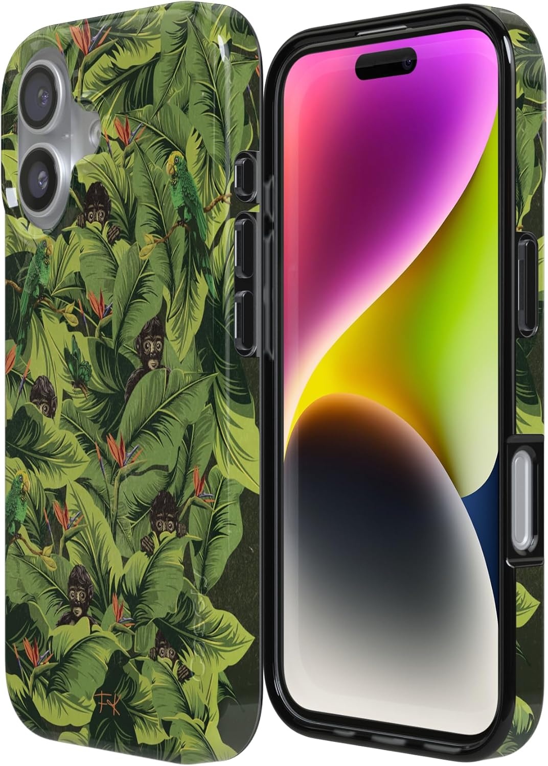 image:imageCasely iPhone 17 Case Scribble Me that Crayola Rainbow Pencil Compatible with MagSafe Classic Ultra Thin DesignSneaky Monkeys Frida Kahlo Jungle Floral
