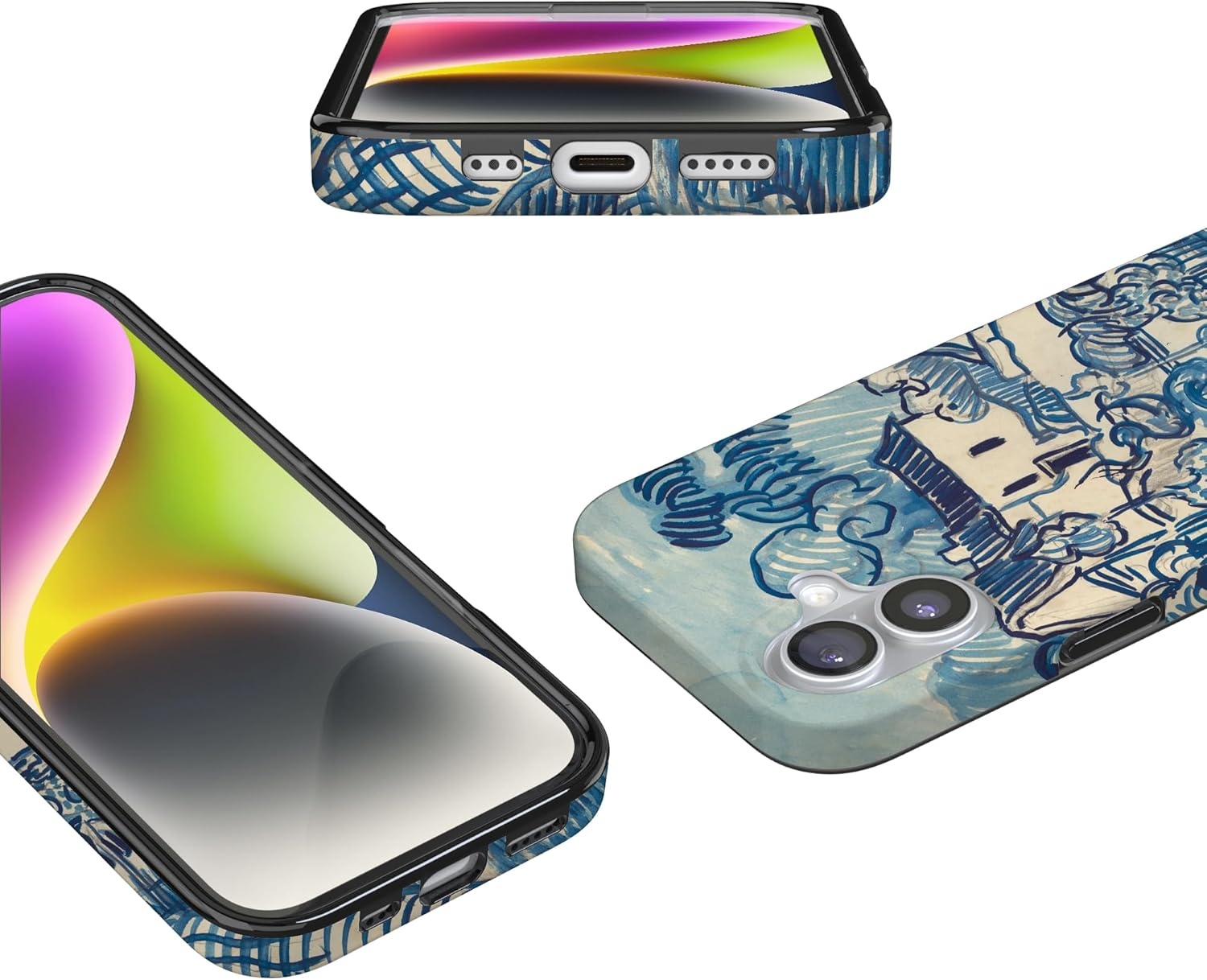 image:imageCasely iPhone 17 Case Scribble Me that Crayola Rainbow Pencil Compatible with MagSafe Classic Ultra Thin DesignVan Gogh Landscape With Houses