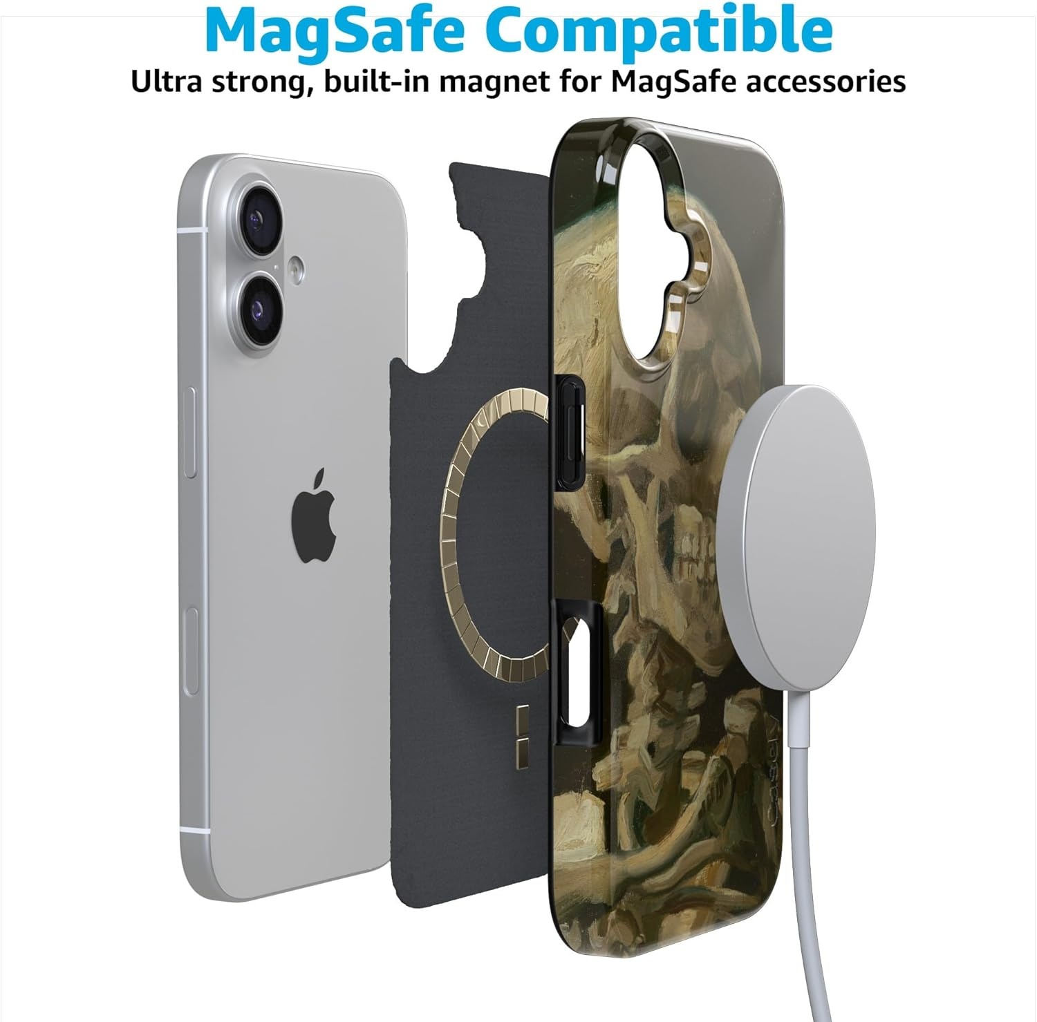 image:imageCasely iPhone 17 Case Scribble Me that Crayola Rainbow Pencil Compatible with MagSafe Classic Ultra Thin DesignVan Gogh Skull of a Skeleton with Burning Cig