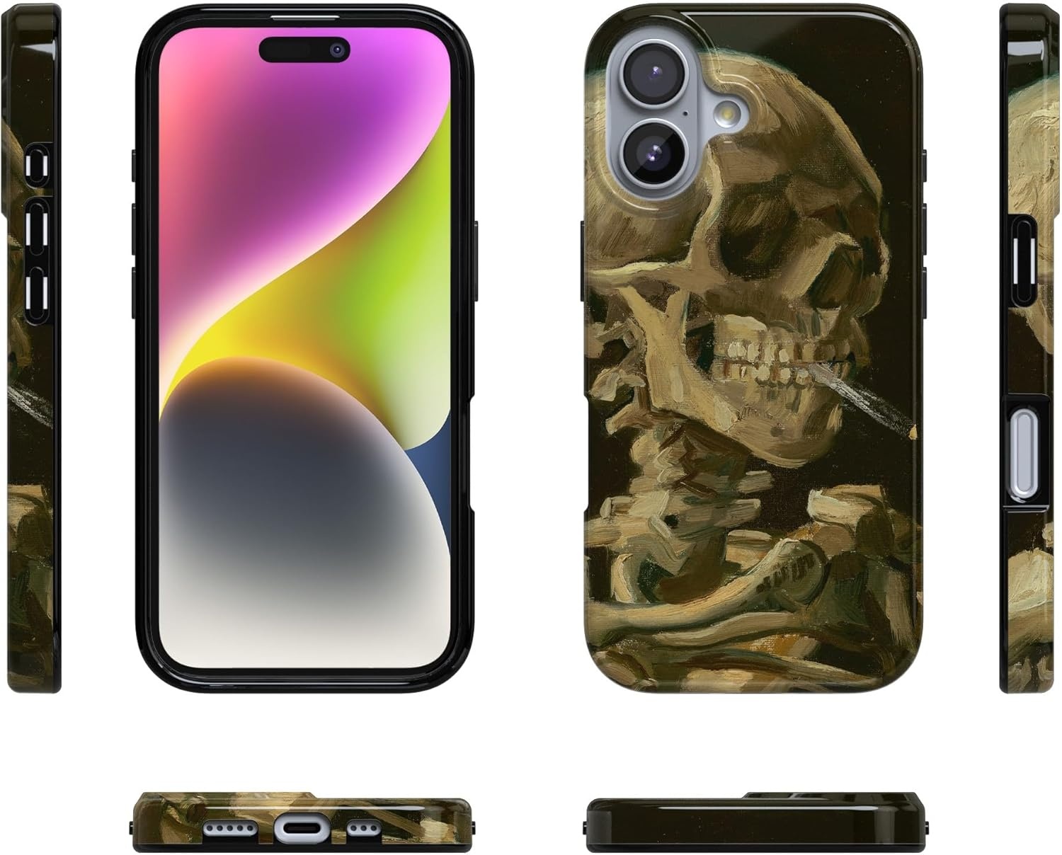 image:imageCasely iPhone 17 Case Scribble Me that Crayola Rainbow Pencil Compatible with MagSafe Classic Ultra Thin DesignVan Gogh Skull of a Skeleton with Burning Cig