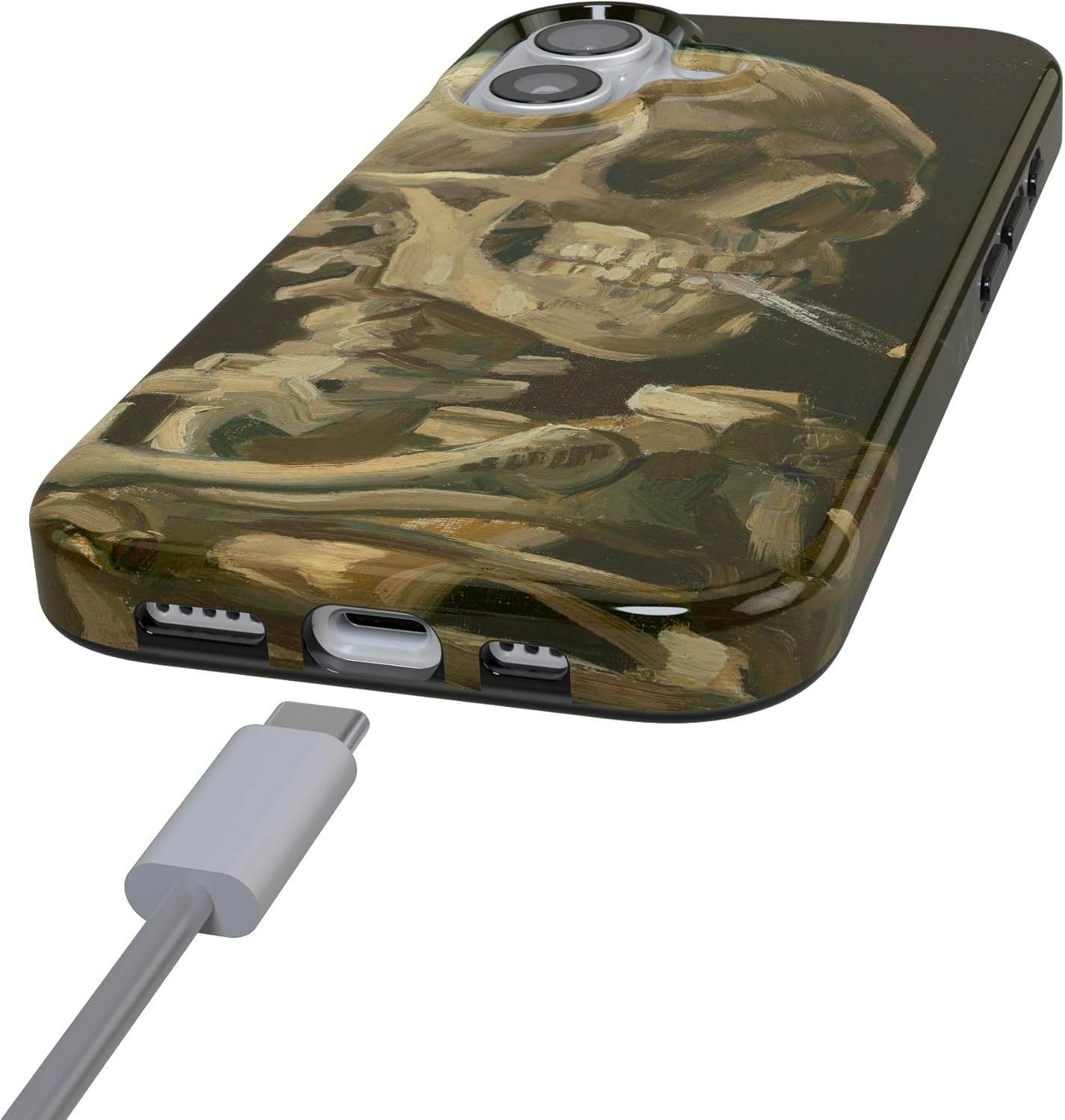 image:imageCasely iPhone 17 Case Scribble Me that Crayola Rainbow Pencil Compatible with MagSafe Classic Ultra Thin DesignVan Gogh Skull of a Skeleton with Burning Cig