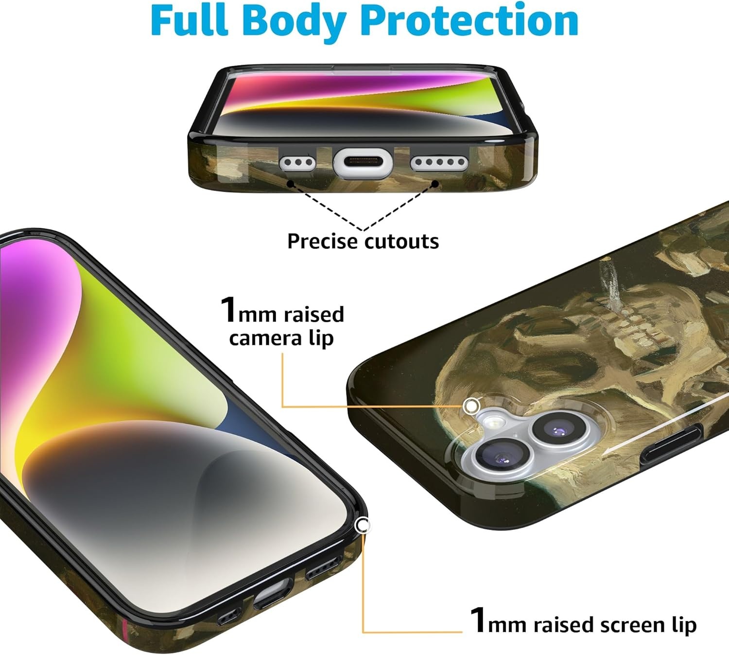 image:imageCasely iPhone 17 Case Scribble Me that Crayola Rainbow Pencil Compatible with MagSafe Classic Ultra Thin DesignVan Gogh Skull of a Skeleton with Burning Cig