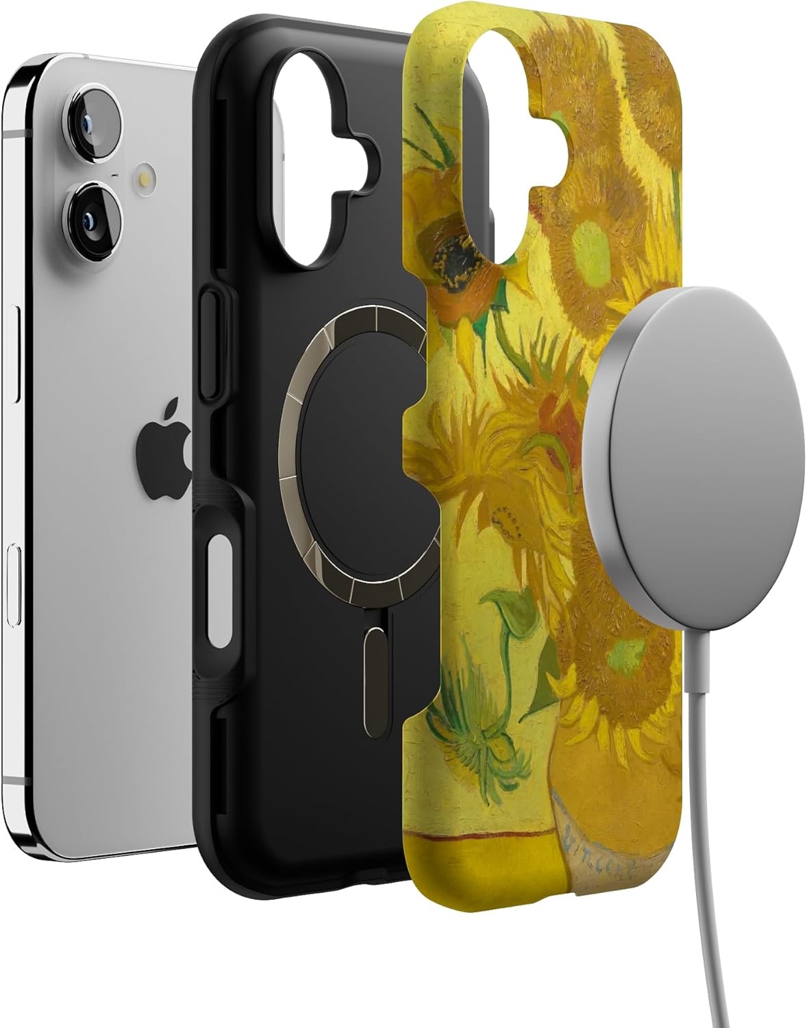 image:imageCasely iPhone 17 Case Scribble Me that Crayola Rainbow Pencil Compatible with MagSafe Classic Ultra Thin DesignVan Gogh Museum Sunflowers Floral