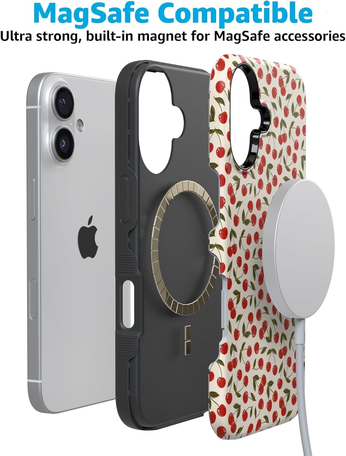 image:imageCasely iPhone 17 Case Starfish Wishes Coral Pink Shimmer Bold Protective Design MagSafe Compatible DesignCherry on Top Red Cherries