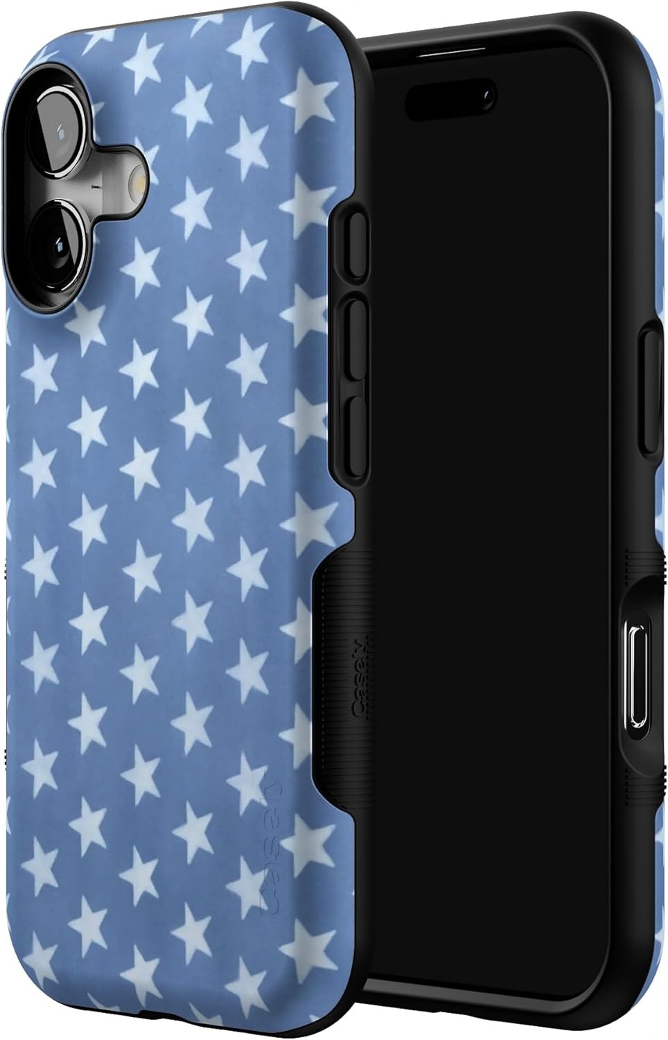 image:imageCasely iPhone 17 Case Starfish Wishes Coral Pink Shimmer Bold Protective Design MagSafe Compatible DesignCoastal Blues Denim Stars