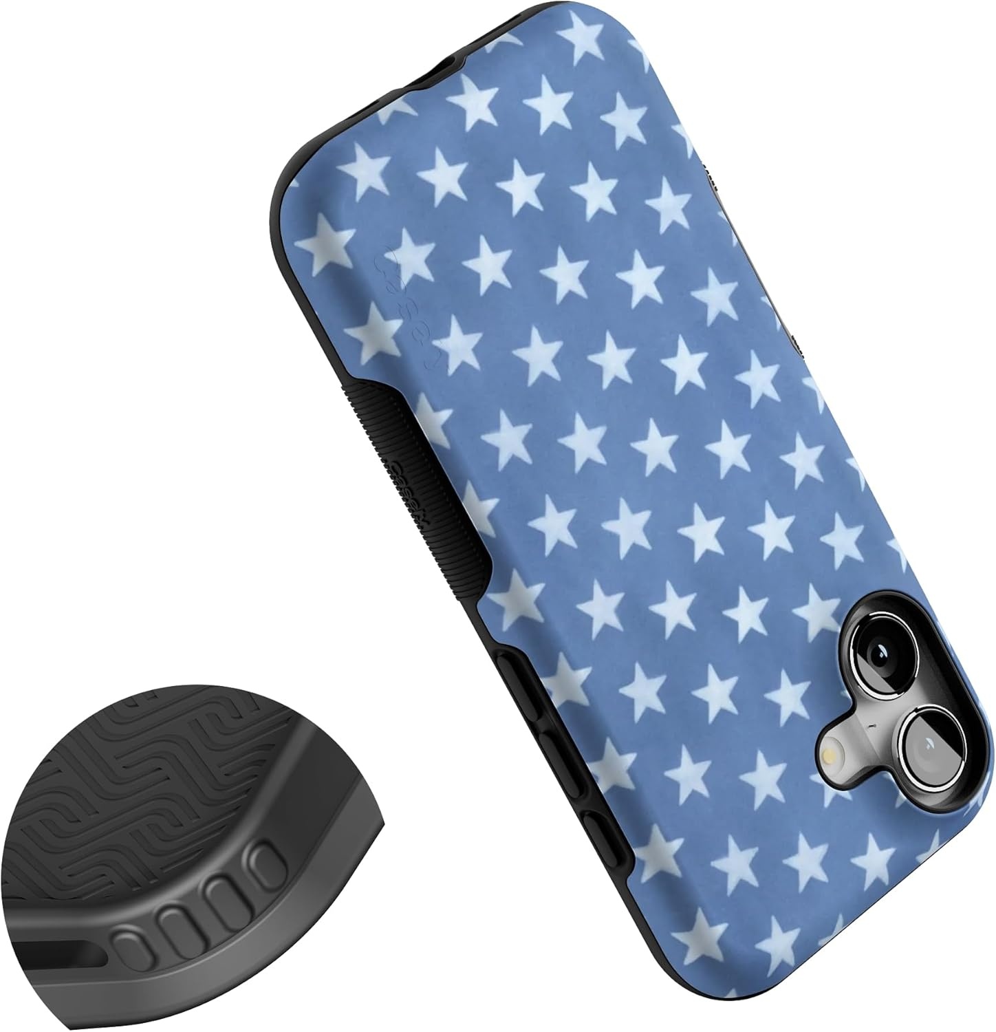 image:imageCasely iPhone 17 Case Starfish Wishes Coral Pink Shimmer Bold Protective Design MagSafe Compatible DesignCoastal Blues Denim Stars