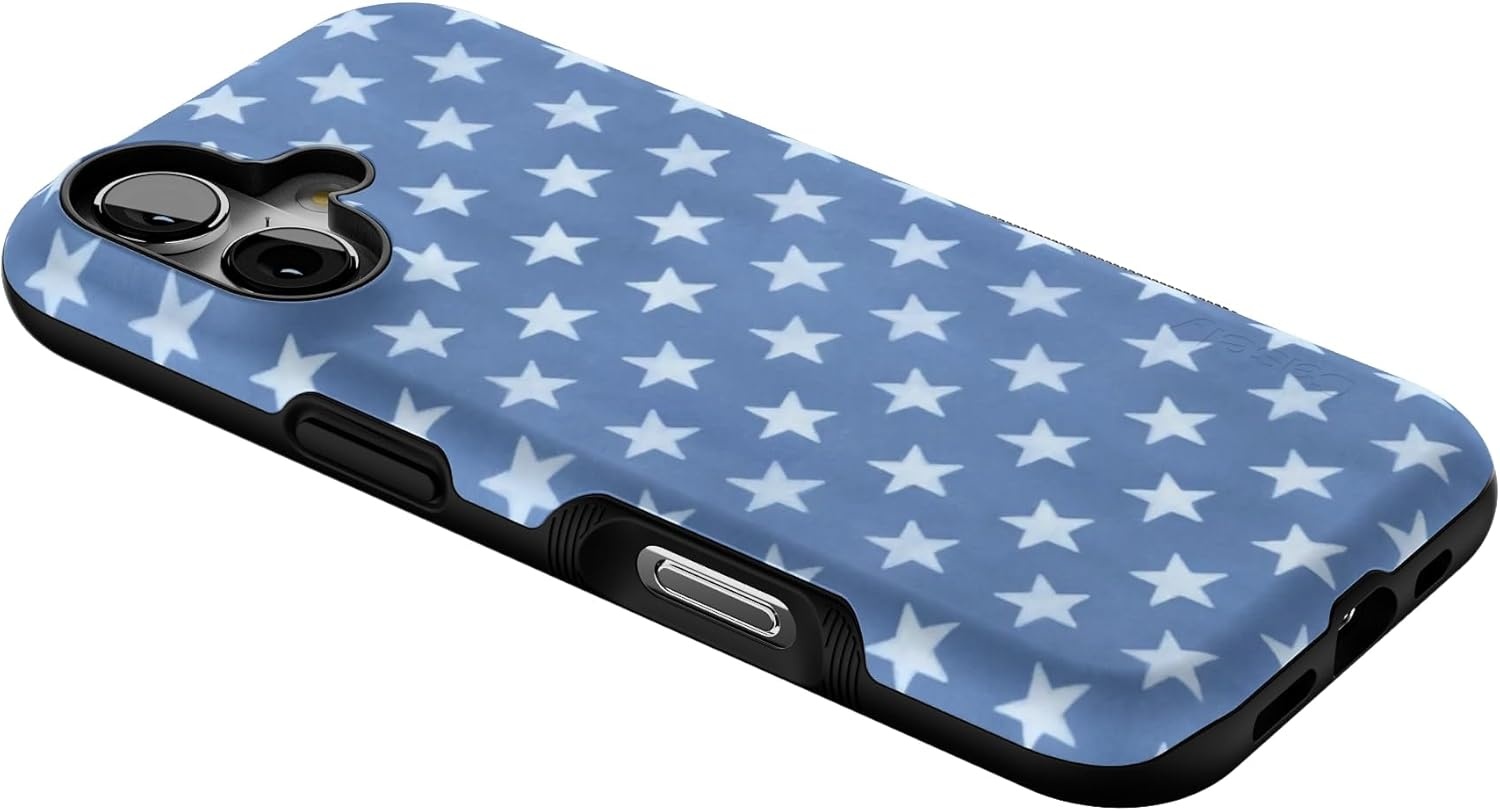image:imageCasely iPhone 17 Case Starfish Wishes Coral Pink Shimmer Bold Protective Design MagSafe Compatible DesignCoastal Blues Denim Stars