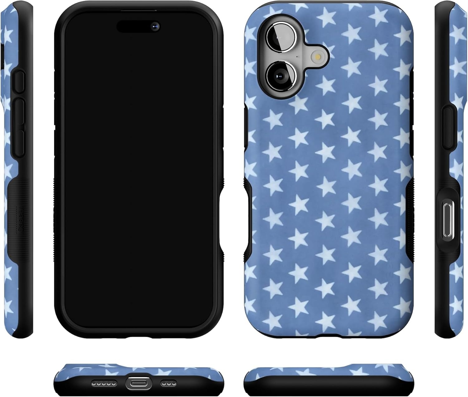 image:imageCasely iPhone 17 Case Starfish Wishes Coral Pink Shimmer Bold Protective Design MagSafe Compatible DesignCoastal Blues Denim Stars