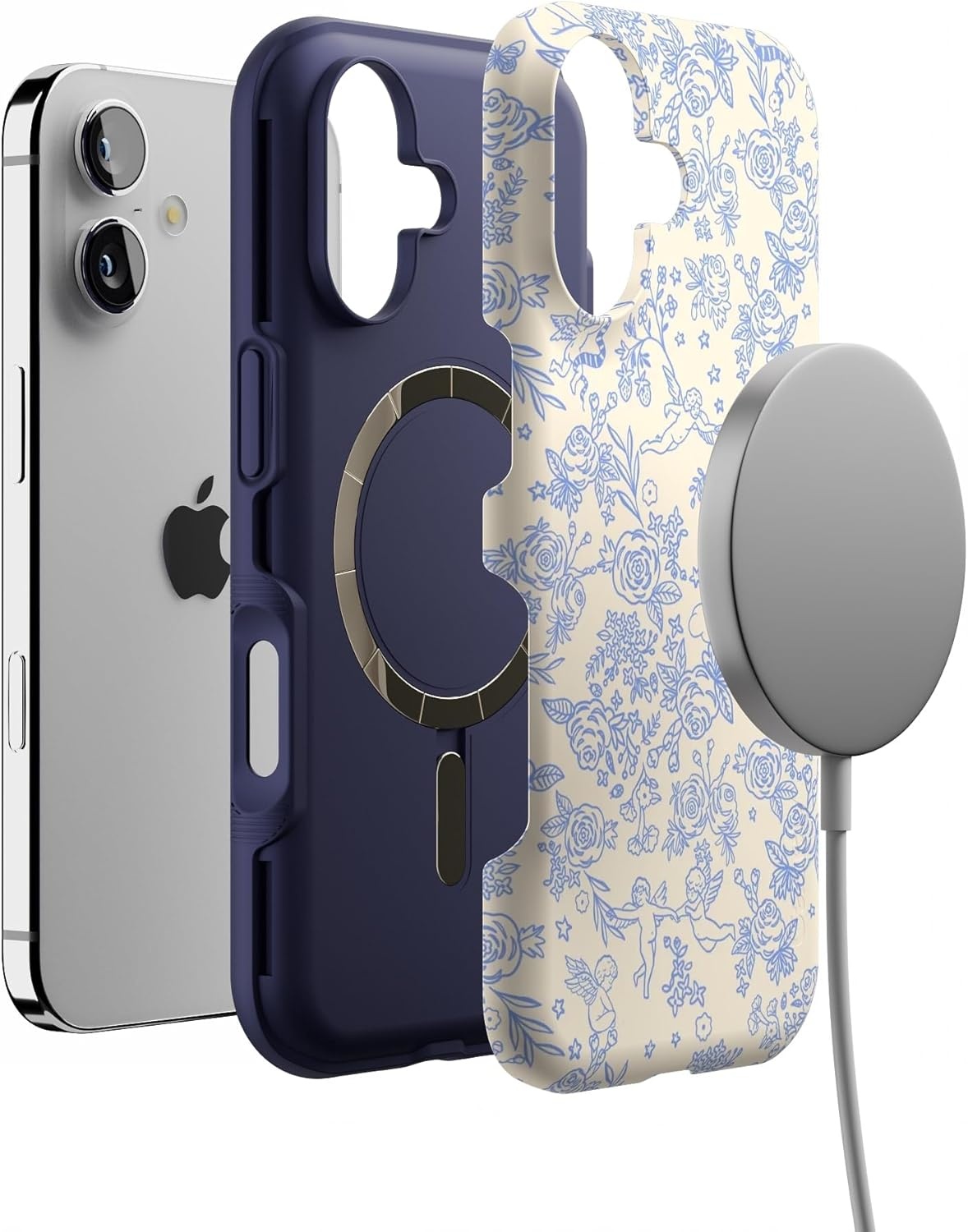 image:imageCasely iPhone 17 Case Starfish Wishes Coral Pink Shimmer Bold Protective Design MagSafe Compatible DesignCupids Canvas Periwinkle Floral