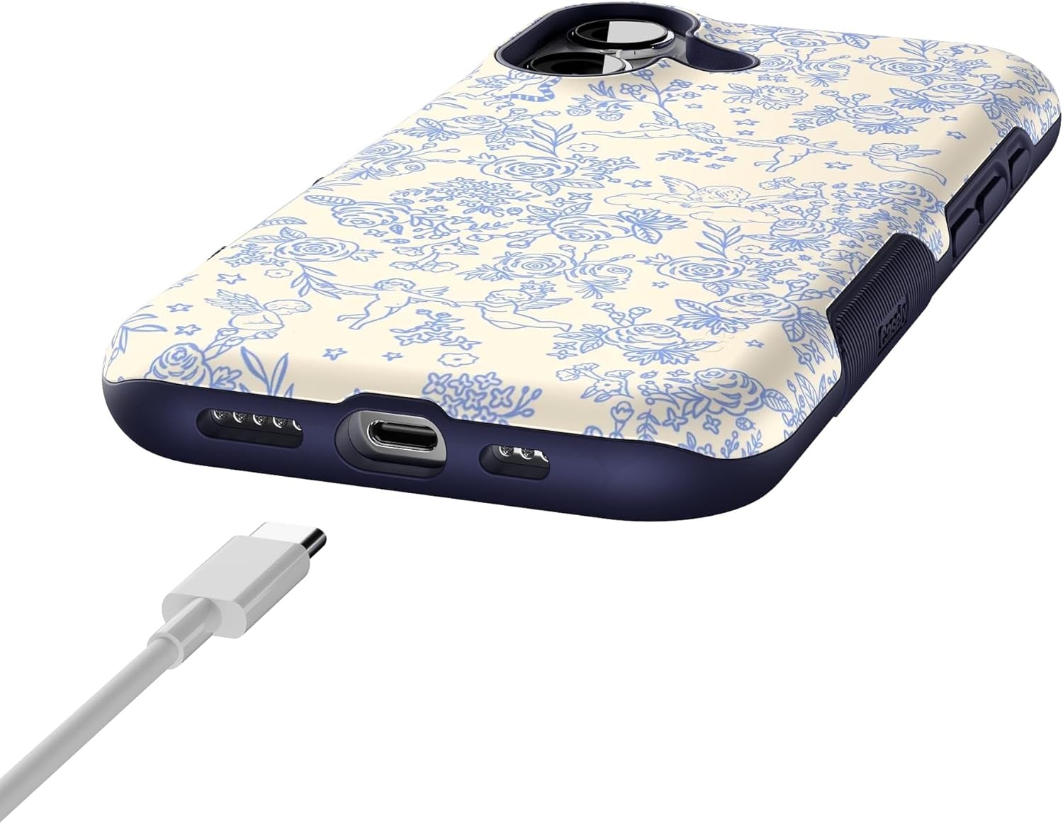 image:imageCasely iPhone 17 Case Starfish Wishes Coral Pink Shimmer Bold Protective Design MagSafe Compatible DesignCupids Canvas Periwinkle Floral