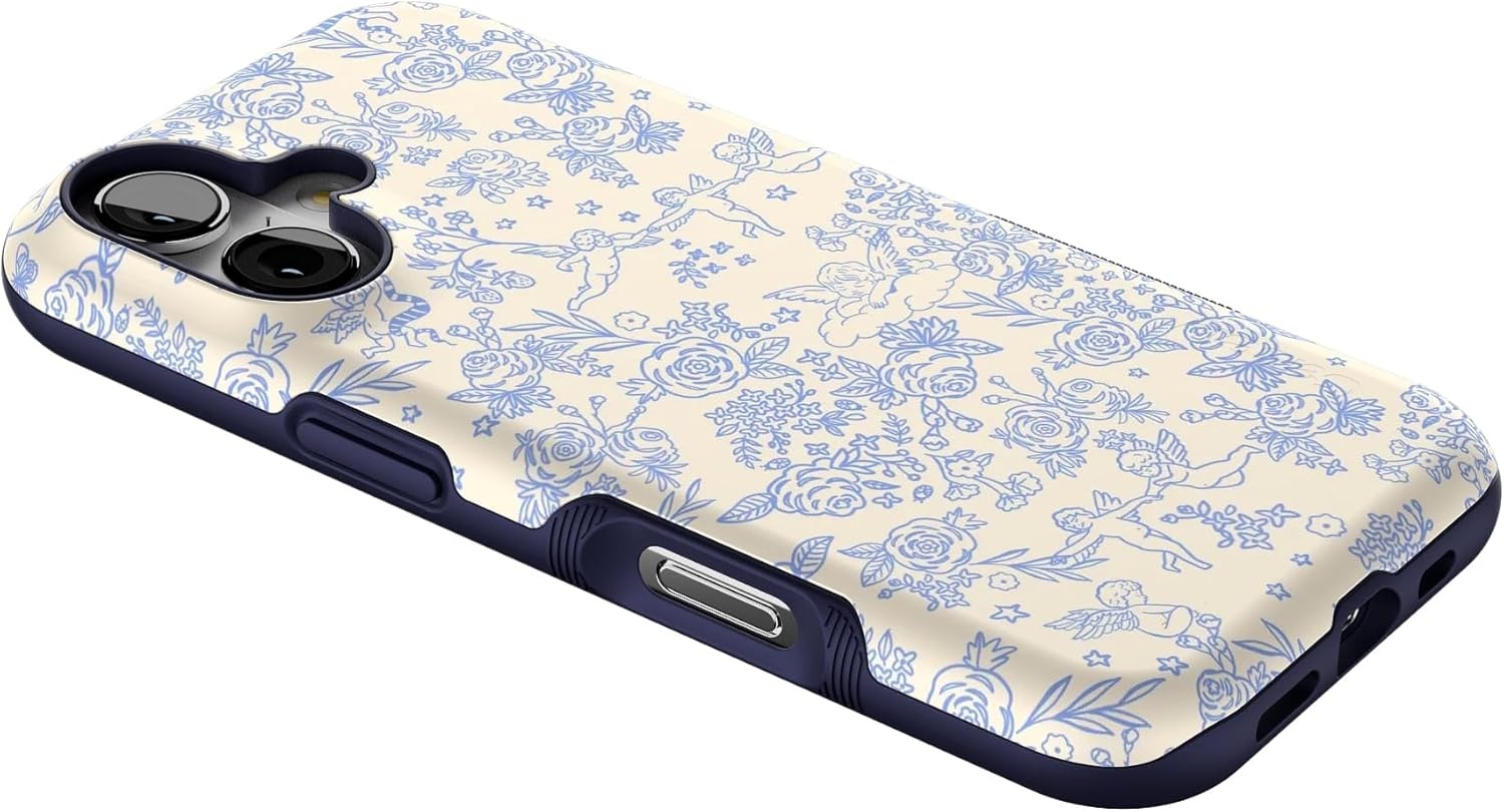 image:imageCasely iPhone 17 Case Starfish Wishes Coral Pink Shimmer Bold Protective Design MagSafe Compatible DesignCupids Canvas Periwinkle Floral
