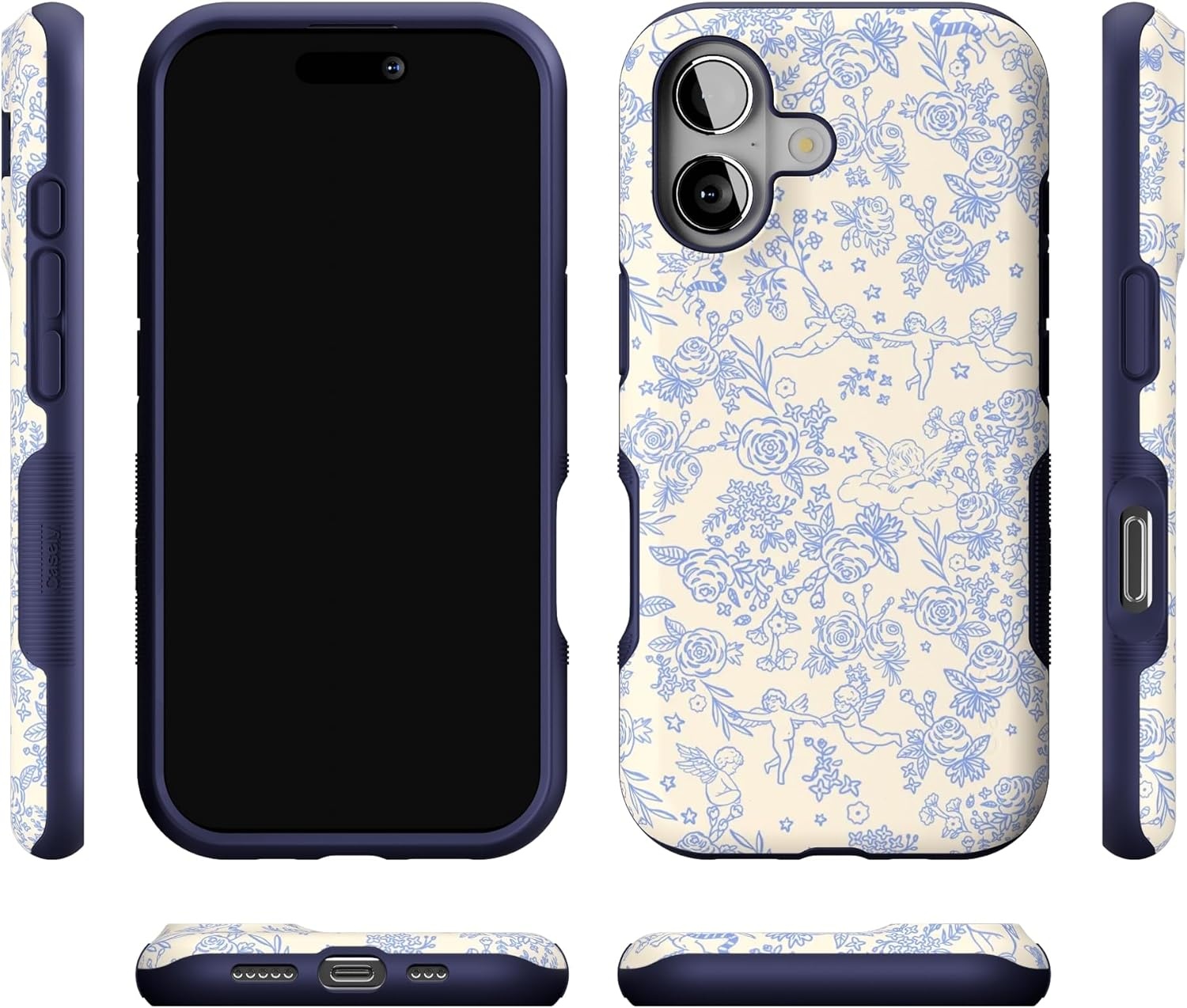 image:imageCasely iPhone 17 Case Starfish Wishes Coral Pink Shimmer Bold Protective Design MagSafe Compatible DesignCupids Canvas Periwinkle Floral