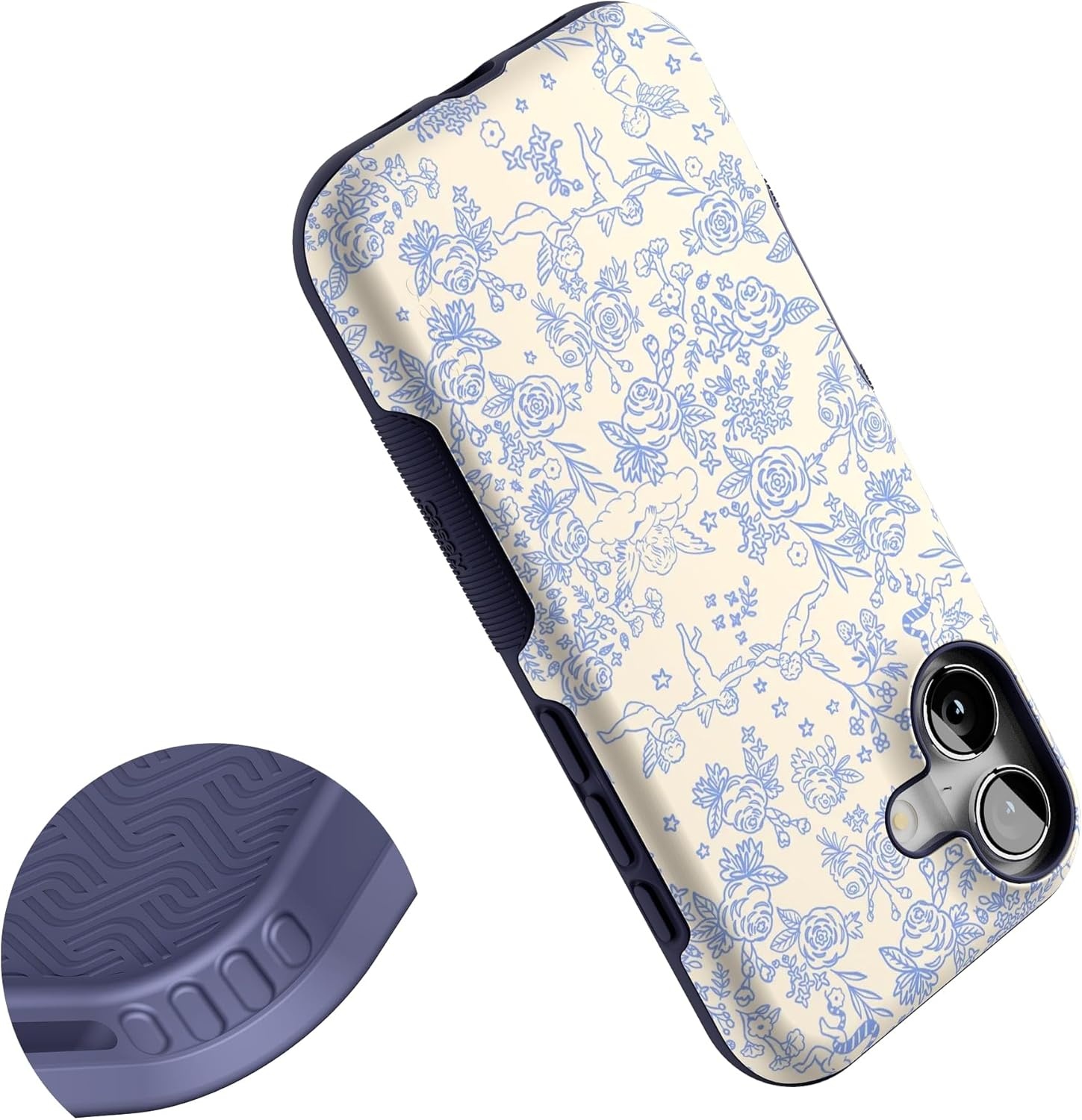 image:imageCasely iPhone 17 Case Starfish Wishes Coral Pink Shimmer Bold Protective Design MagSafe Compatible DesignCupids Canvas Periwinkle Floral