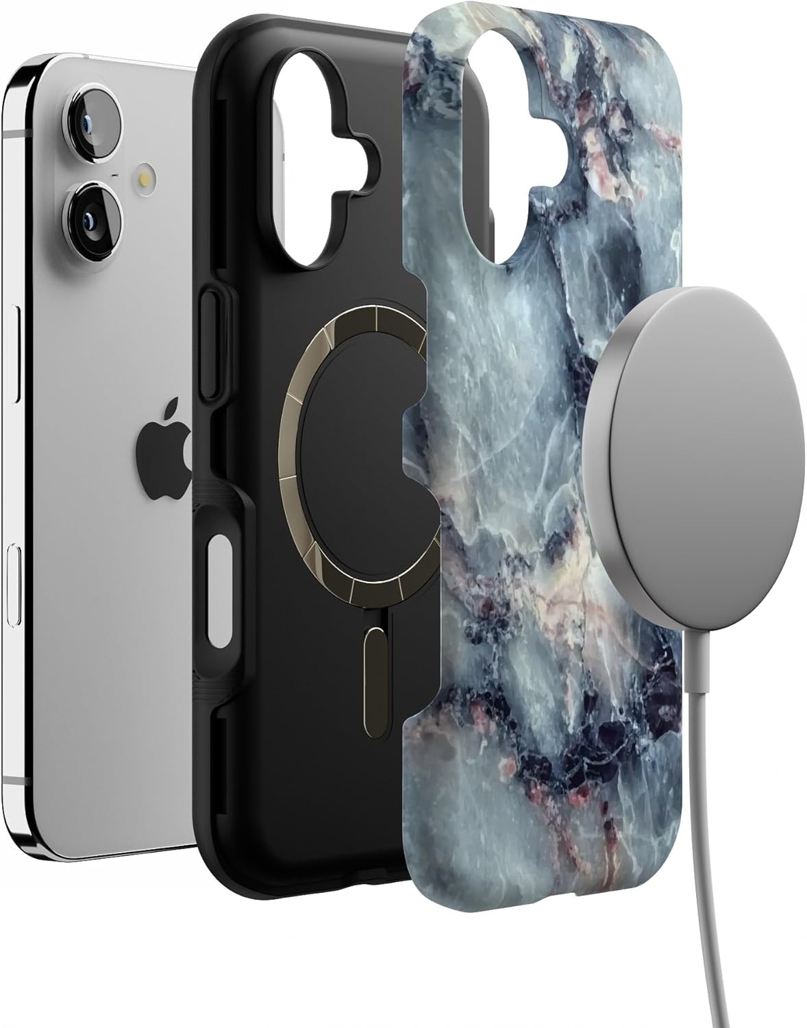 image:imageCasely iPhone 17 Case Starfish Wishes Coral Pink Shimmer Bold Protective Design MagSafe Compatible DesignDeep Sea Blue Marble