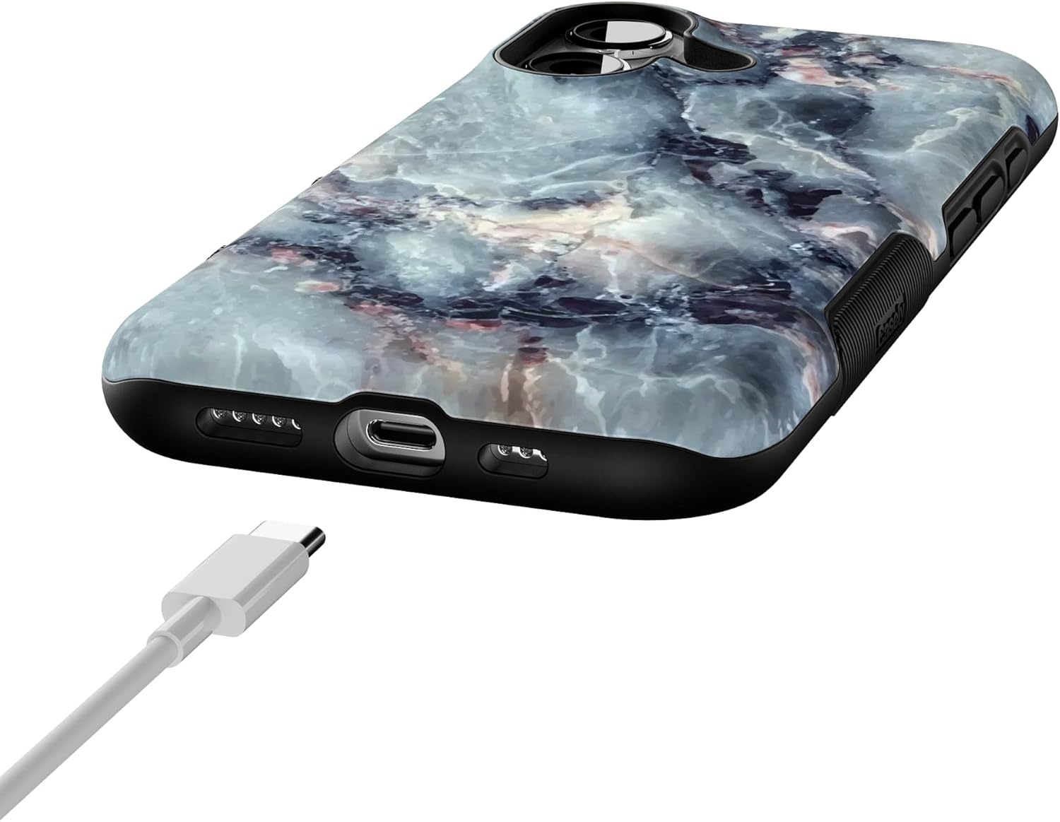 image:imageCasely iPhone 17 Case Starfish Wishes Coral Pink Shimmer Bold Protective Design MagSafe Compatible DesignDeep Sea Blue Marble