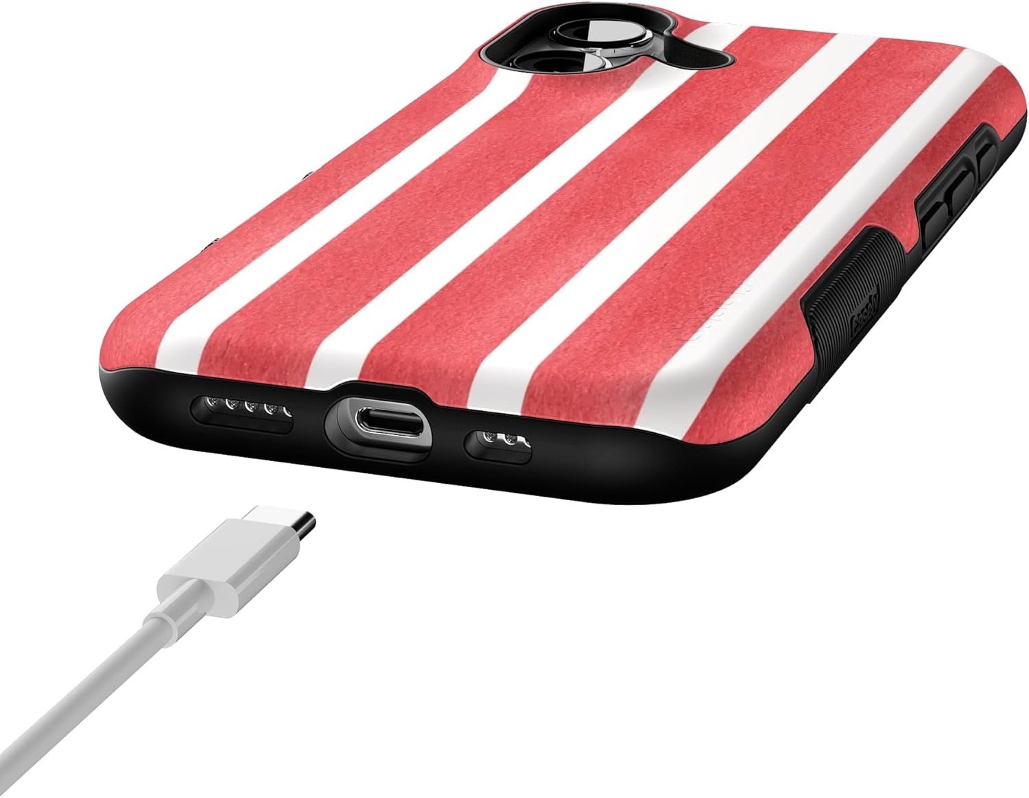 image:imageCasely iPhone 17 Case Starfish Wishes Coral Pink Shimmer Bold Protective Design MagSafe Compatible DesignEast Coast Summer Red Stripes