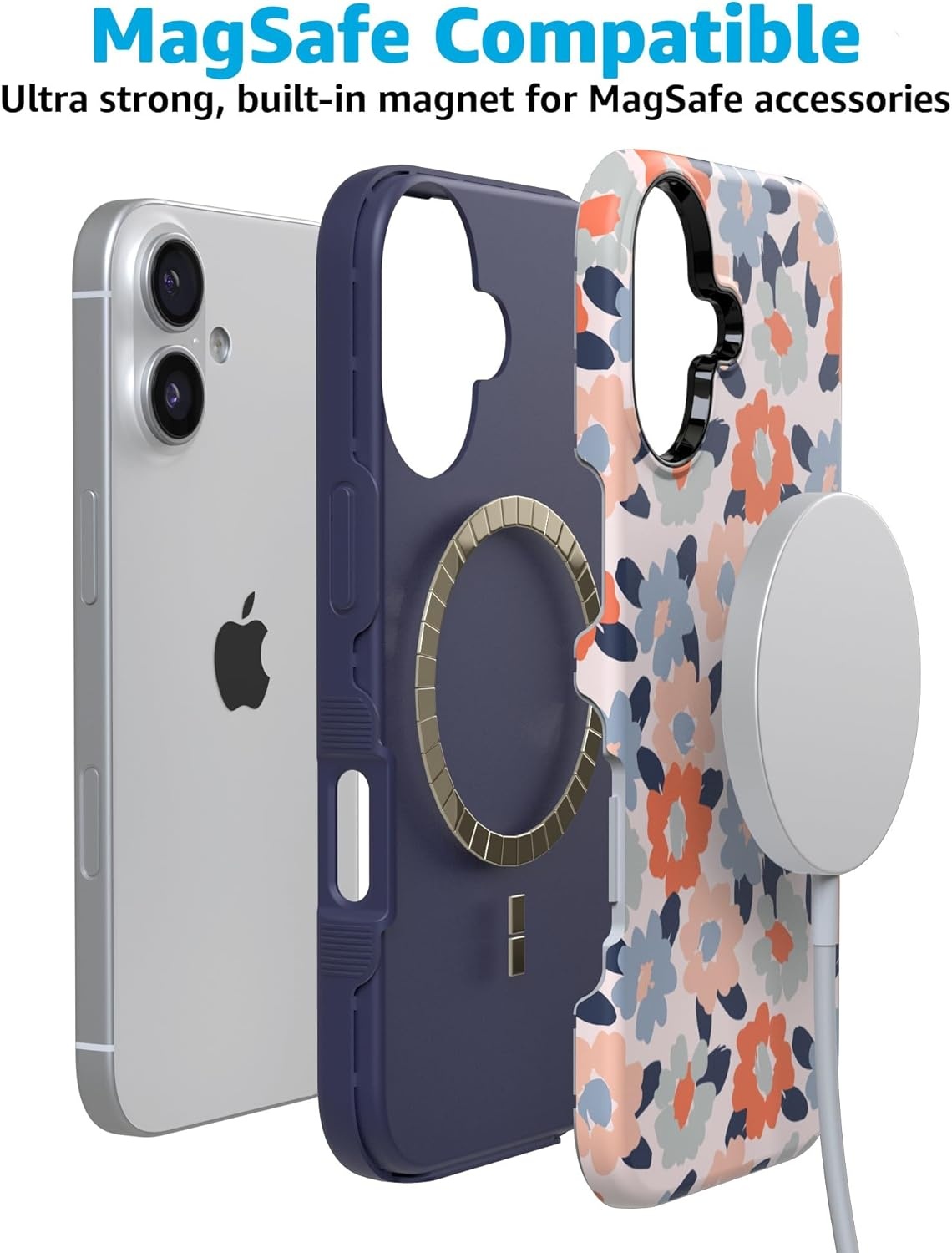image:imageCasely iPhone 17 Case Starfish Wishes Coral Pink Shimmer Bold Protective Design MagSafe Compatible DesignField of Flowers Pastel Floral