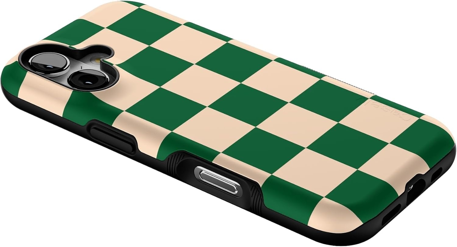 image:imageCasely iPhone 17 Case Starfish Wishes Coral Pink Shimmer Bold Protective Design MagSafe Compatible DesignFit Check Green Checkerboard
