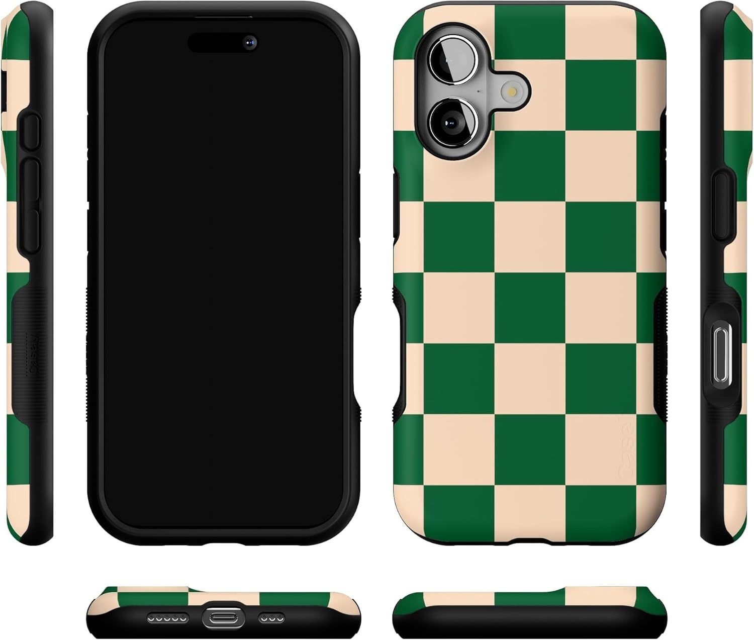image:imageCasely iPhone 17 Case Starfish Wishes Coral Pink Shimmer Bold Protective Design MagSafe Compatible DesignFit Check Green Checkerboard