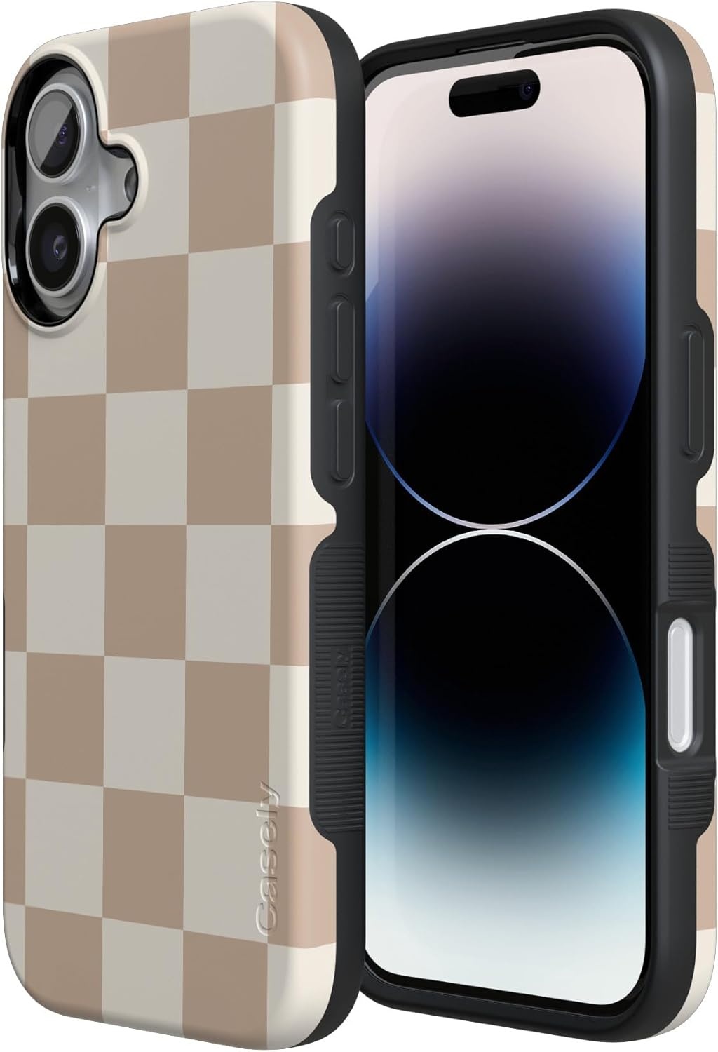 image:imageCasely iPhone 17 Case Starfish Wishes Coral Pink Shimmer Bold Protective Design MagSafe Compatible DesignFit Check Neutral Checkerboard