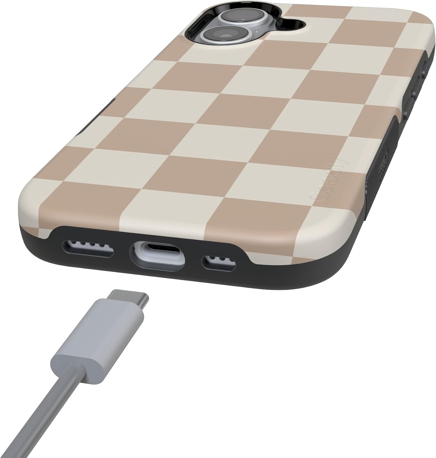 image:imageCasely iPhone 17 Case Starfish Wishes Coral Pink Shimmer Bold Protective Design MagSafe Compatible DesignFit Check Neutral Checkerboard