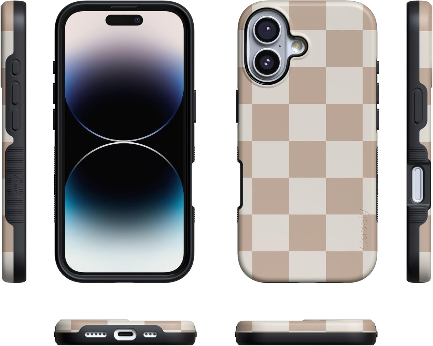 image:imageCasely iPhone 17 Case Starfish Wishes Coral Pink Shimmer Bold Protective Design MagSafe Compatible DesignFit Check Neutral Checkerboard