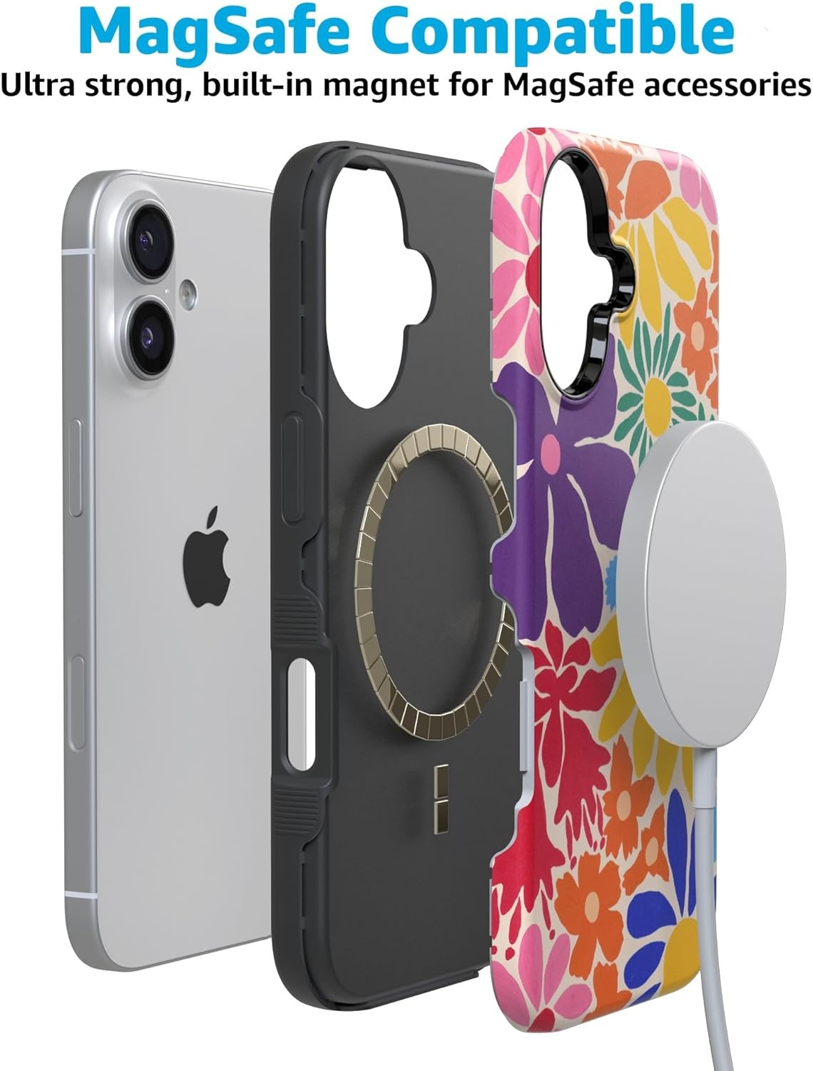 image:imageCasely iPhone 17 Case Starfish Wishes Coral Pink Shimmer Bold Protective Design MagSafe Compatible DesignFlower Patch MultiColor Floral