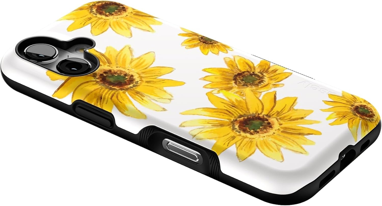 image:imageCasely iPhone 17 Case Starfish Wishes Coral Pink Shimmer Bold Protective Design MagSafe Compatible DesignGolden Garden Yellow Sunflower