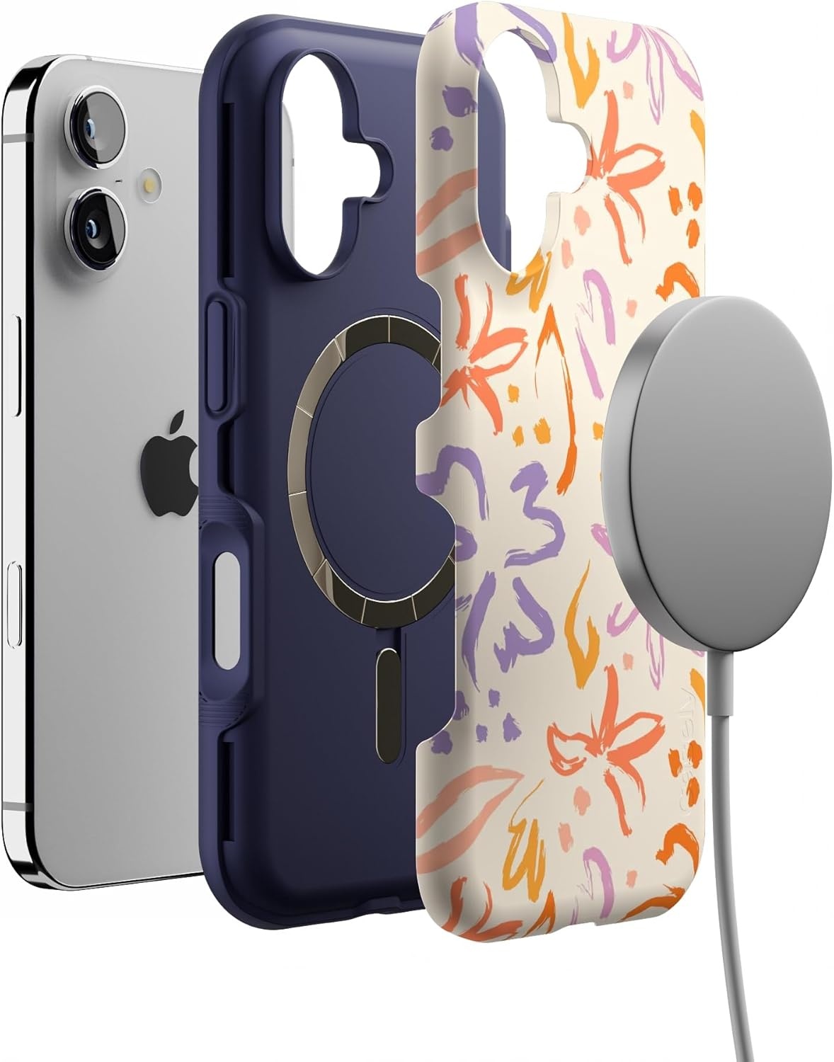 image:imageCasely iPhone 17 Case Starfish Wishes Coral Pink Shimmer Bold Protective Design MagSafe Compatible DesignHibiscus Blooms Hawaiian Floral