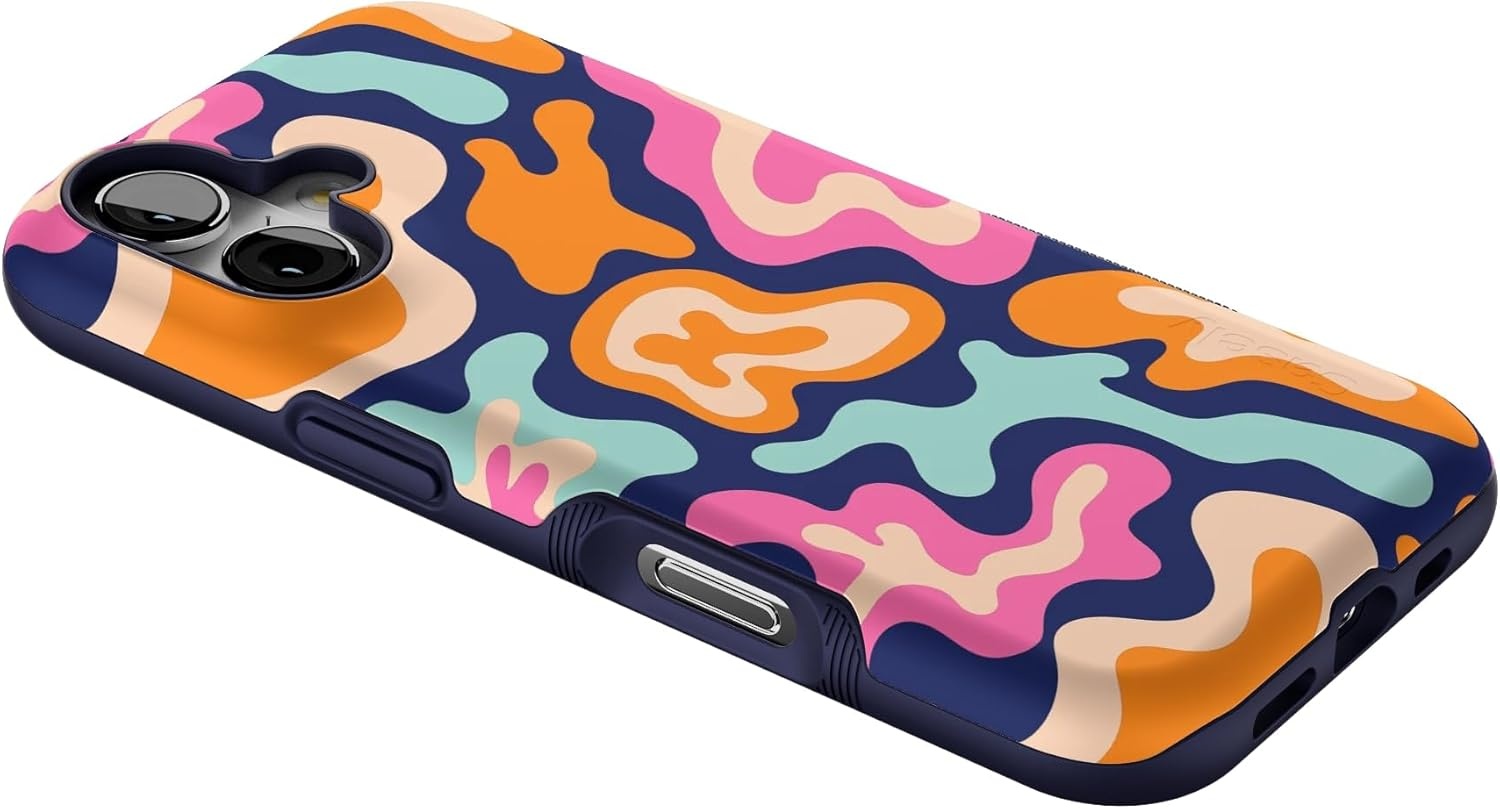 image:imageCasely iPhone 17 Case Starfish Wishes Coral Pink Shimmer Bold Protective Design MagSafe Compatible DesignMidnight Color Splash Abstract Retro