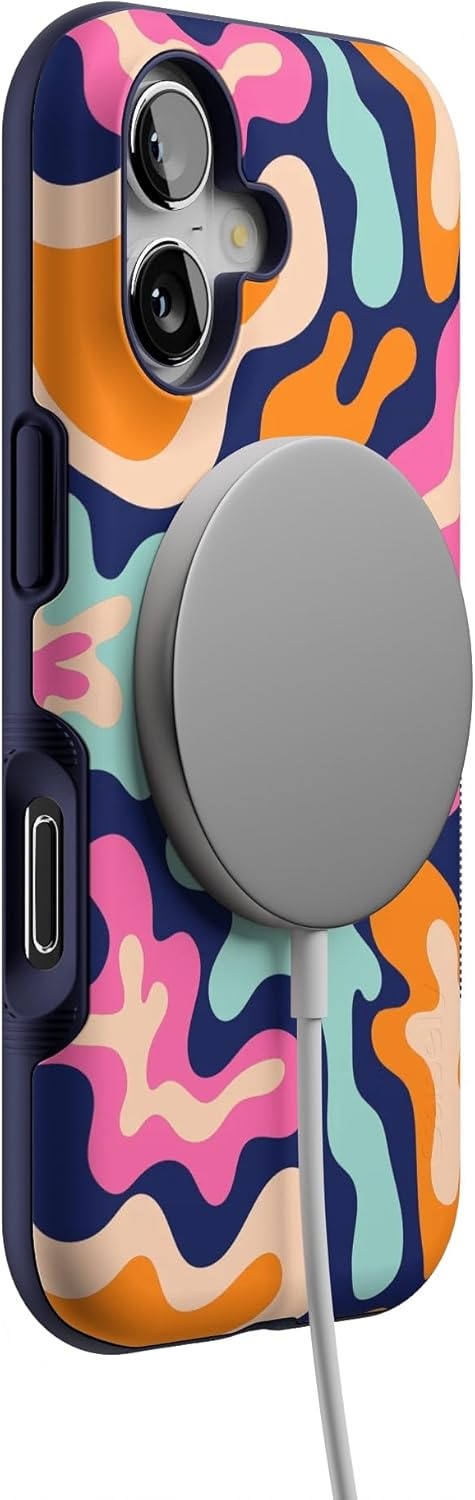 image:imageCasely iPhone 17 Case Starfish Wishes Coral Pink Shimmer Bold Protective Design MagSafe Compatible DesignMidnight Color Splash Abstract Retro