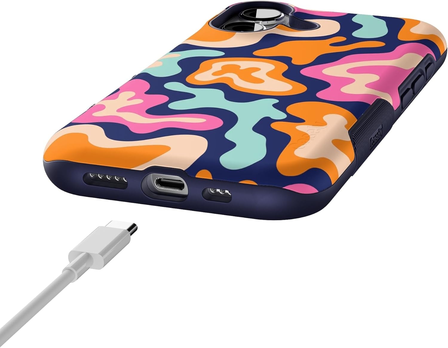 image:imageCasely iPhone 17 Case Starfish Wishes Coral Pink Shimmer Bold Protective Design MagSafe Compatible DesignMidnight Color Splash Abstract Retro