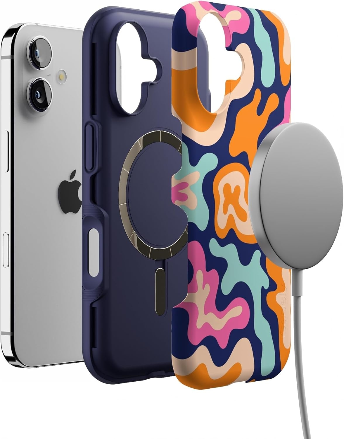 image:imageCasely iPhone 17 Case Starfish Wishes Coral Pink Shimmer Bold Protective Design MagSafe Compatible DesignMidnight Color Splash Abstract Retro