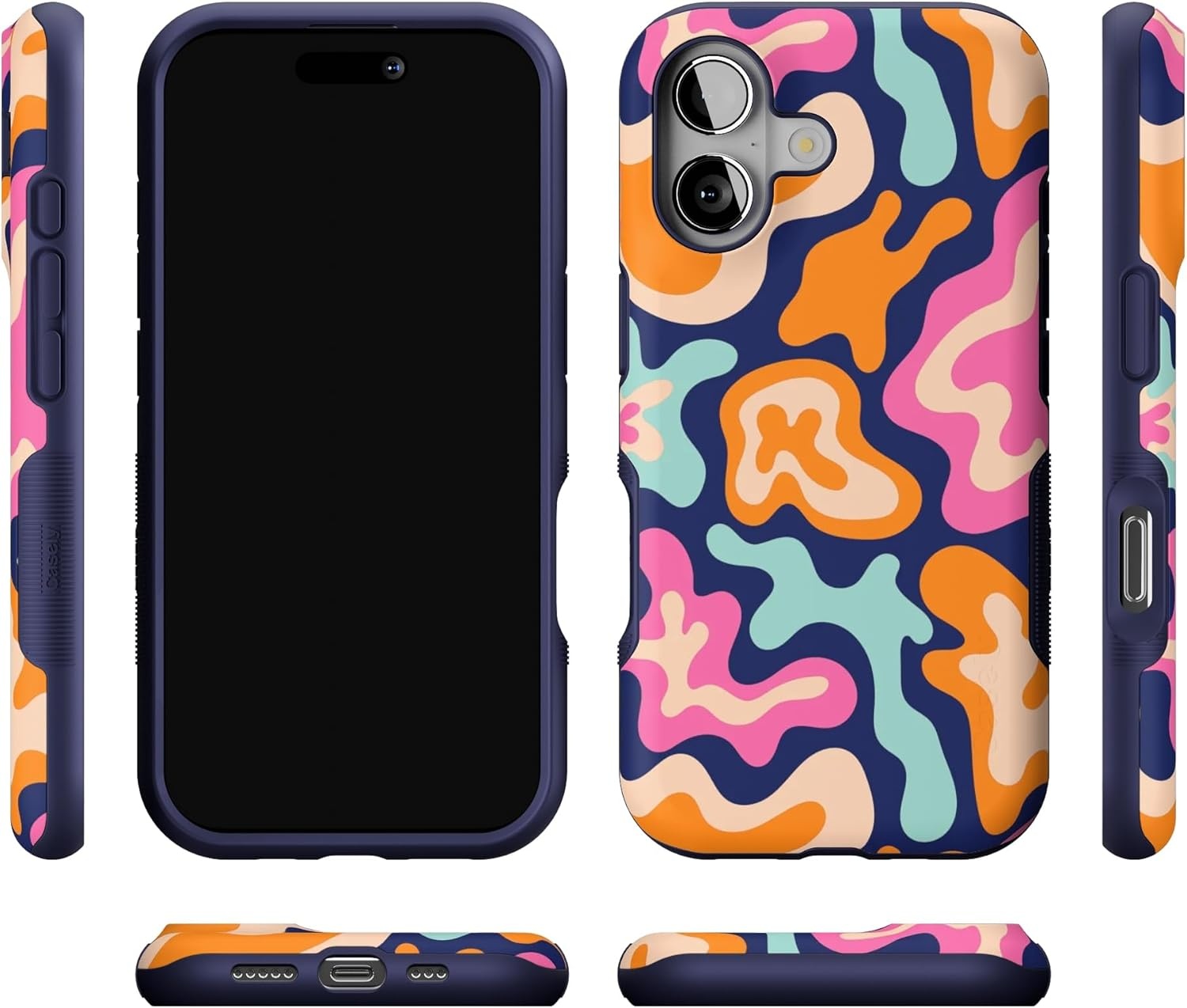 image:imageCasely iPhone 17 Case Starfish Wishes Coral Pink Shimmer Bold Protective Design MagSafe Compatible DesignMidnight Color Splash Abstract Retro