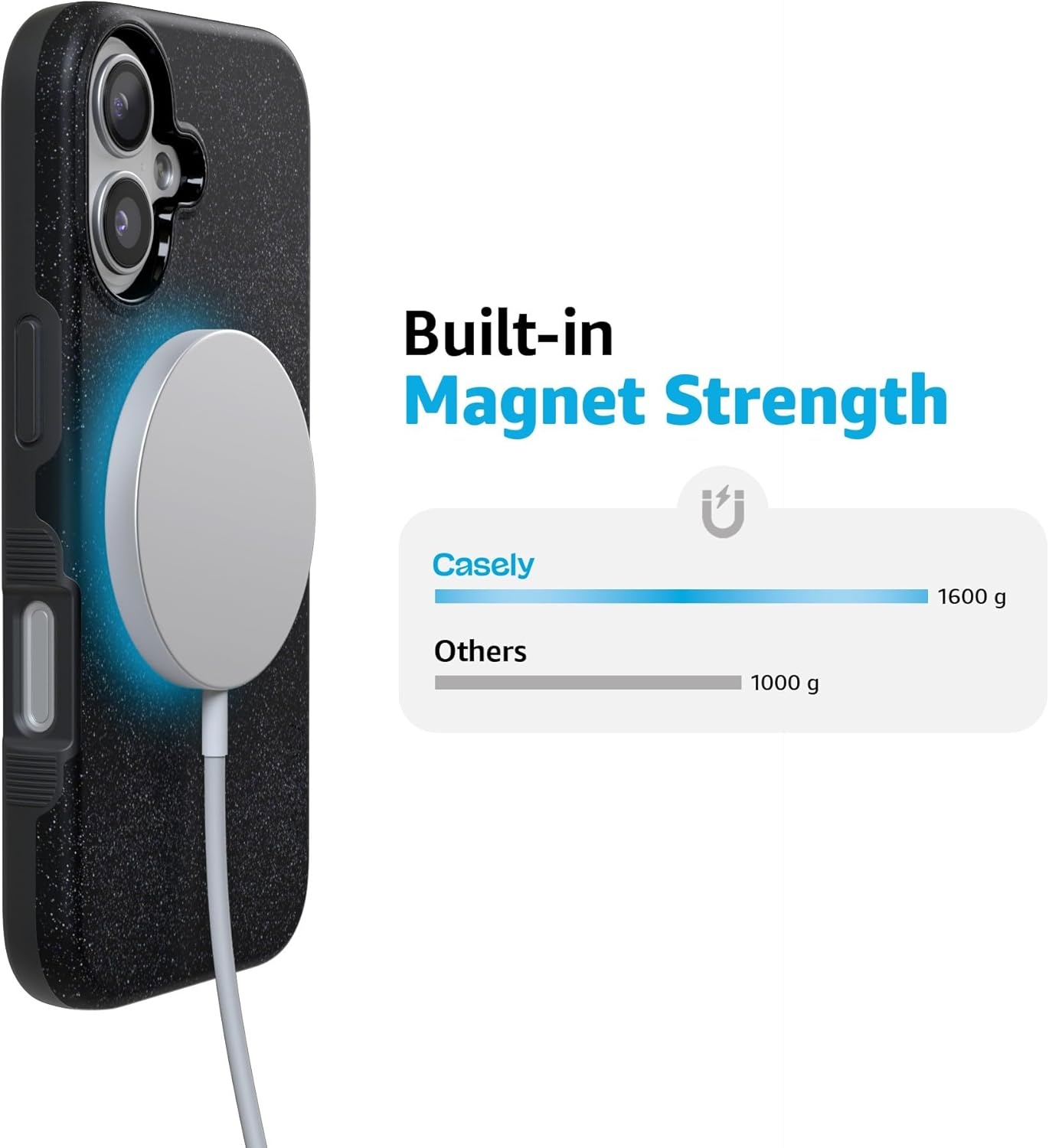 image:imageCasely iPhone 17 Case Starfish Wishes Coral Pink Shimmer Bold Protective Design MagSafe Compatible DesignMidnight Onyx Black Shimmer