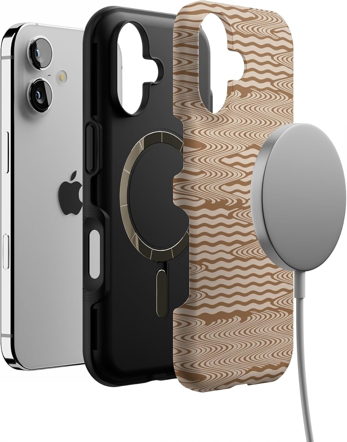 image:imageCasely iPhone 17 Case Starfish Wishes Coral Pink Shimmer Bold Protective Design MagSafe Compatible DesignMocha Ripple Brown Waves