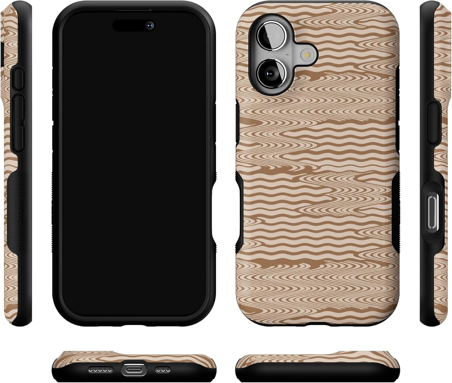 image:imageCasely iPhone 17 Case Starfish Wishes Coral Pink Shimmer Bold Protective Design MagSafe Compatible DesignMocha Ripple Brown Waves