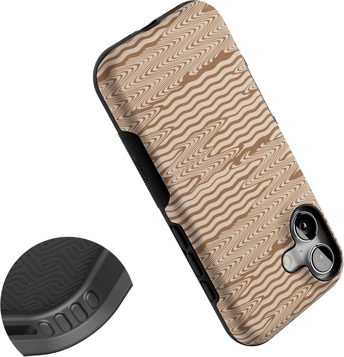image:imageCasely iPhone 17 Case Starfish Wishes Coral Pink Shimmer Bold Protective Design MagSafe Compatible DesignMocha Ripple Brown Waves