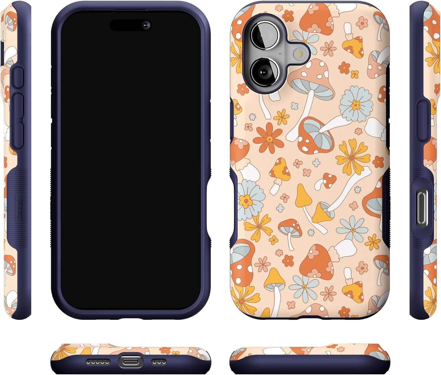 image:imageCasely iPhone 17 Case Starfish Wishes Coral Pink Shimmer Bold Protective Design MagSafe Compatible DesignMushroom Magic Retro Floral