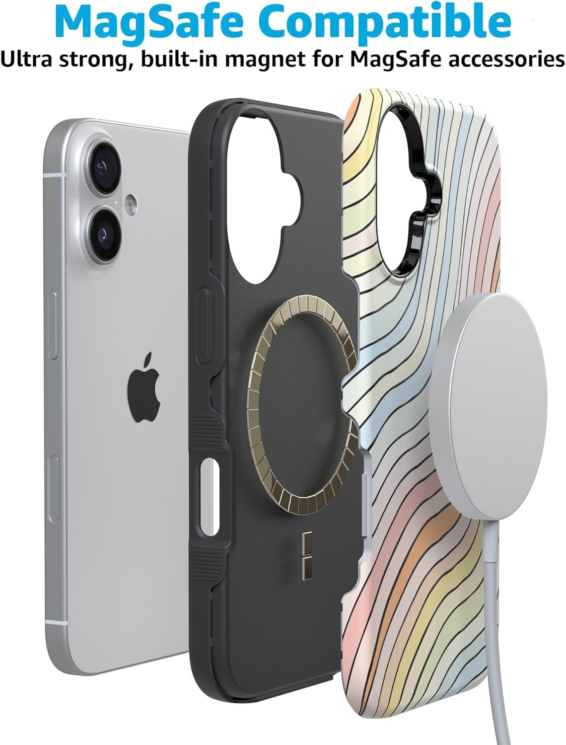 image:imageCasely iPhone 17 Case Starfish Wishes Coral Pink Shimmer Bold Protective Design MagSafe Compatible DesignRide The Wave Pastel Rainbow Lined