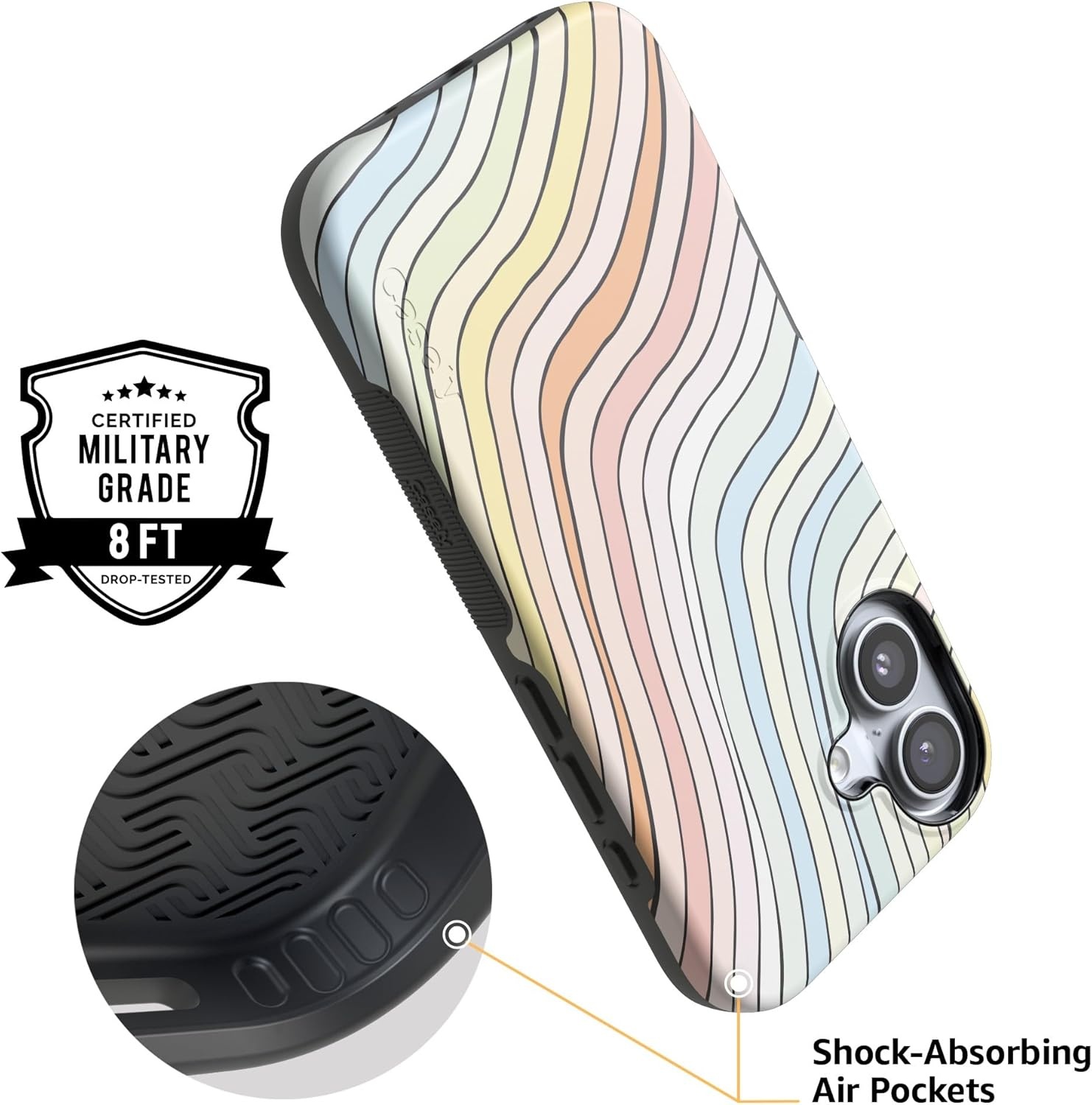 image:imageCasely iPhone 17 Case Starfish Wishes Coral Pink Shimmer Bold Protective Design MagSafe Compatible DesignRide The Wave Pastel Rainbow Lined
