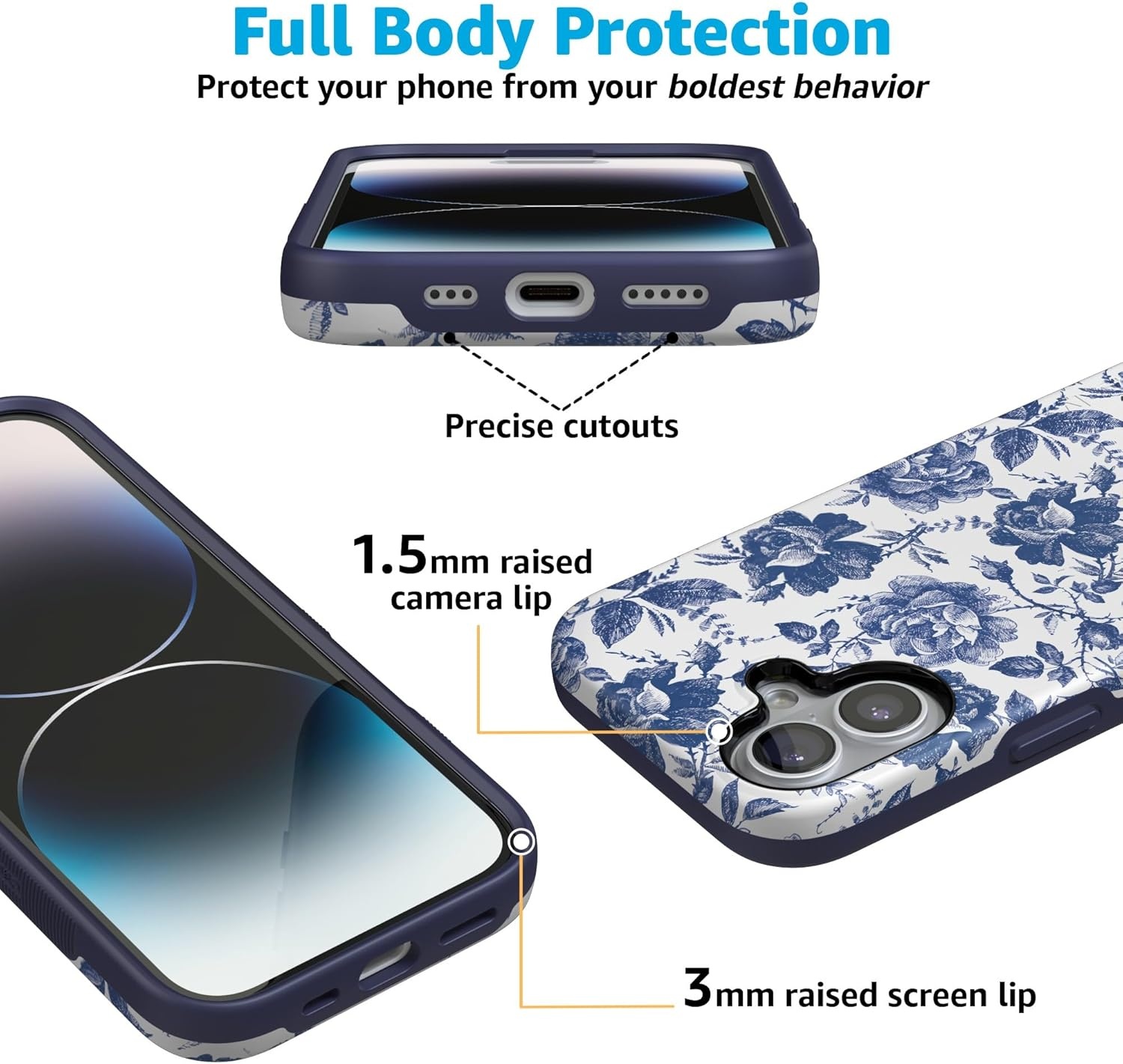 image:imageCasely iPhone 17 Case Starfish Wishes Coral Pink Shimmer Bold Protective Design MagSafe Compatible DesignRose to Fame Blue White Rose Floral