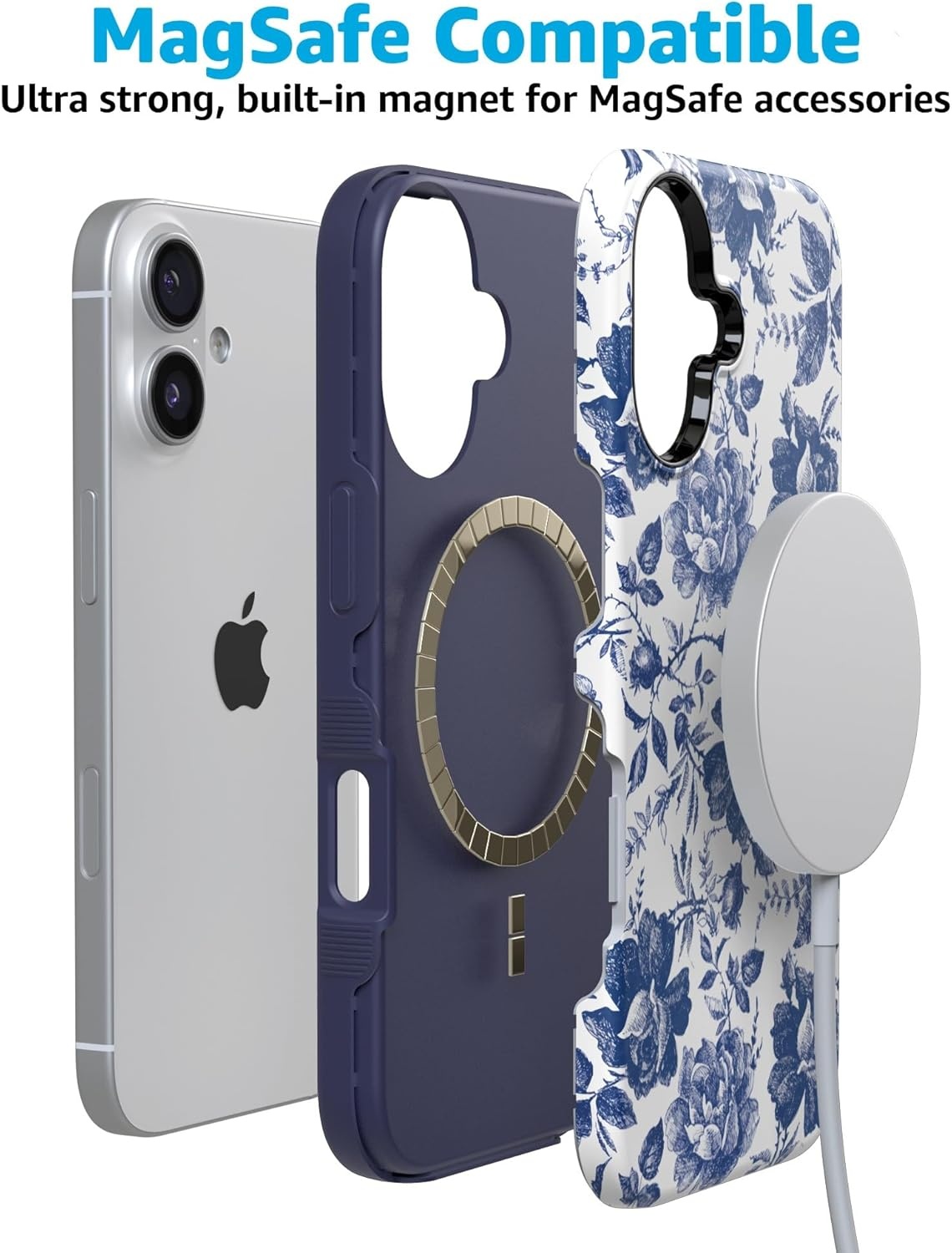 image:imageCasely iPhone 17 Case Starfish Wishes Coral Pink Shimmer Bold Protective Design MagSafe Compatible DesignRose to Fame Blue White Rose Floral