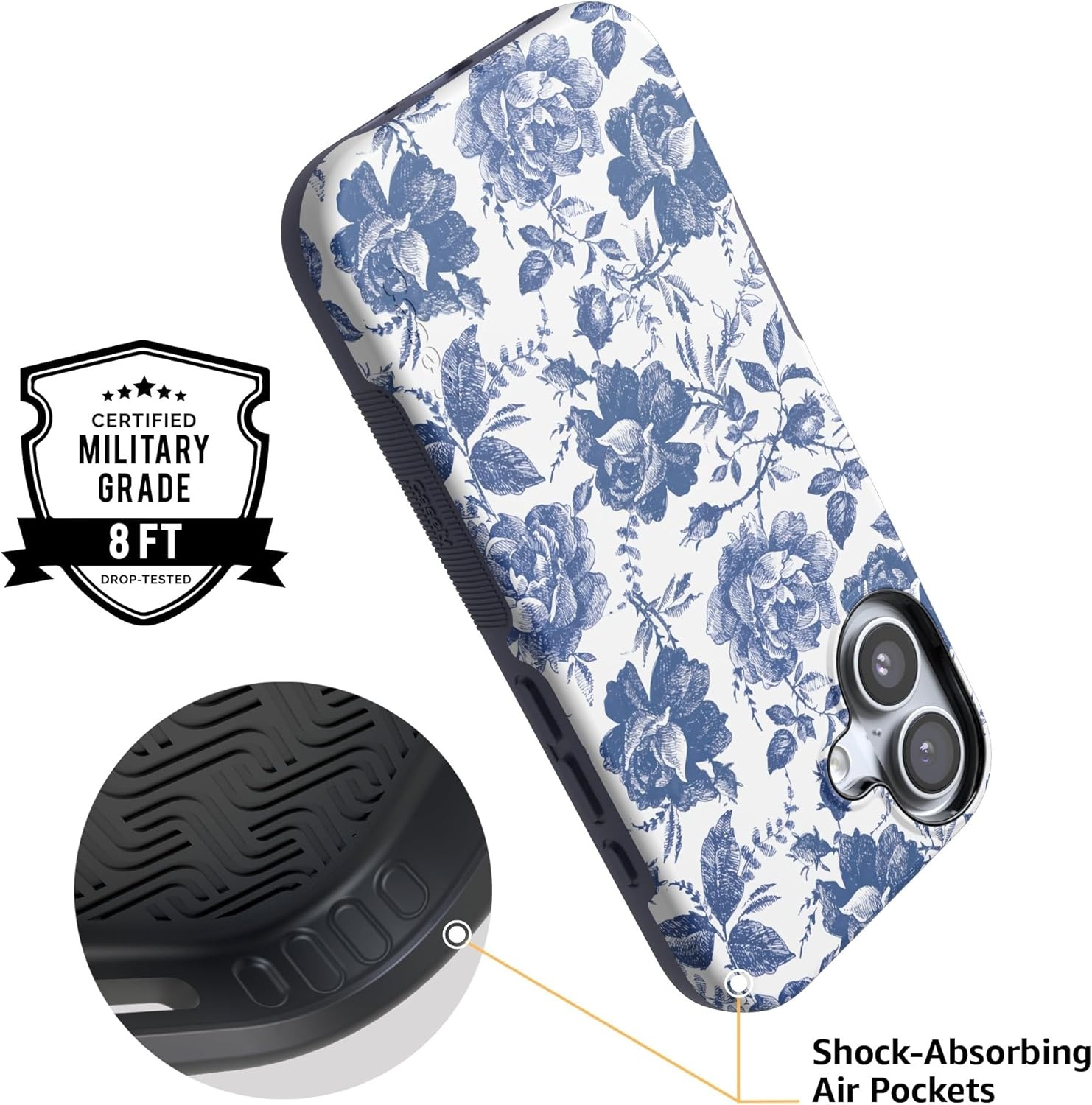 image:imageCasely iPhone 17 Case Starfish Wishes Coral Pink Shimmer Bold Protective Design MagSafe Compatible DesignRose to Fame Blue White Rose Floral