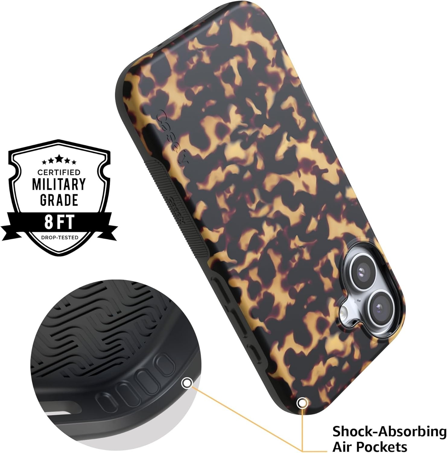 image:imageCasely iPhone 17 Case Starfish Wishes Coral Pink Shimmer Bold Protective Design MagSafe Compatible DesignShell Shocked Tortoise Print