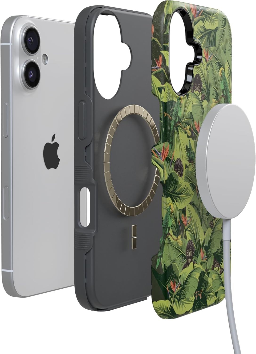 image:imageCasely iPhone 17 Case Starfish Wishes Coral Pink Shimmer Bold Protective Design MagSafe Compatible DesignSneaky Monkeys Frida Kahlo Jungle Floral