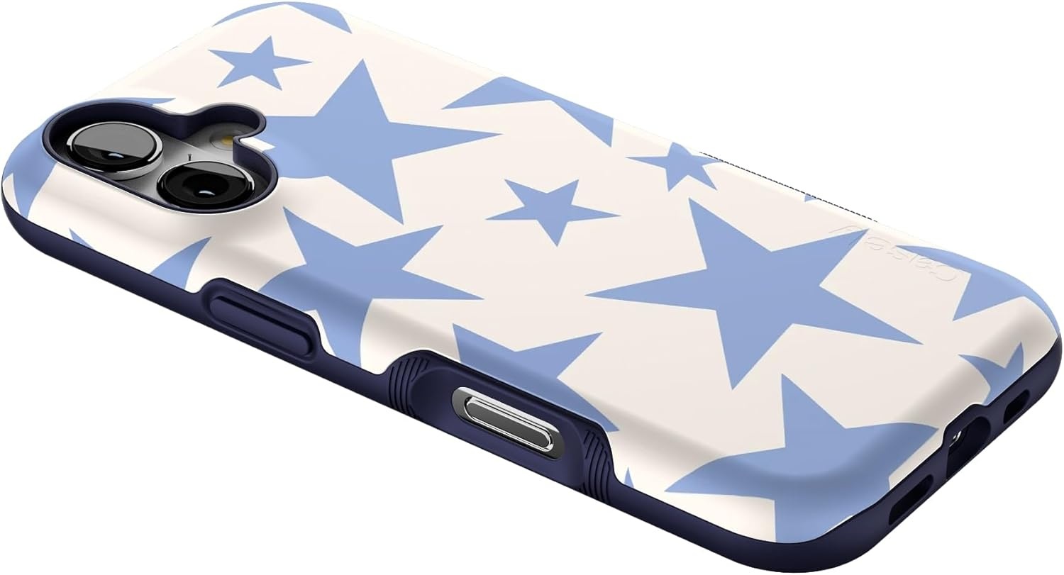 image:imageCasely iPhone 17 Case Starfish Wishes Coral Pink Shimmer Bold Protective Design MagSafe Compatible DesignStars Align Blue White Stars