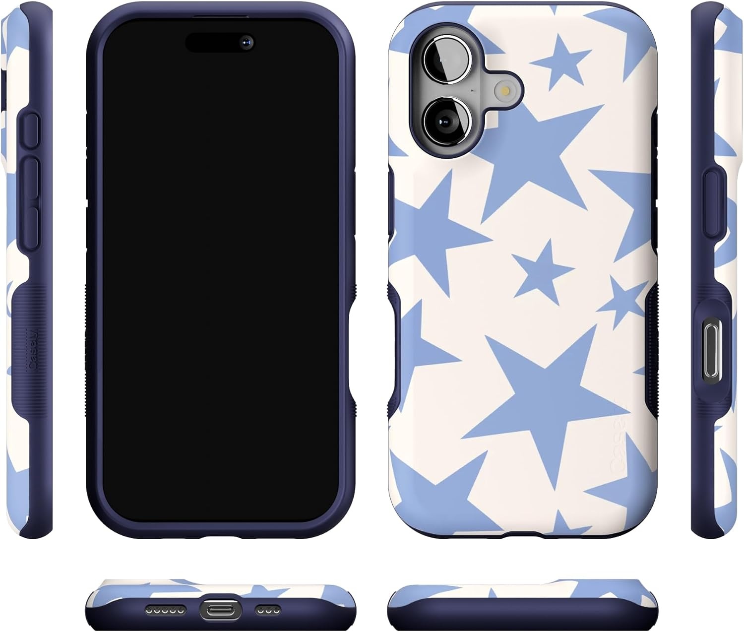 image:imageCasely iPhone 17 Case Starfish Wishes Coral Pink Shimmer Bold Protective Design MagSafe Compatible DesignStars Align Blue White Stars
