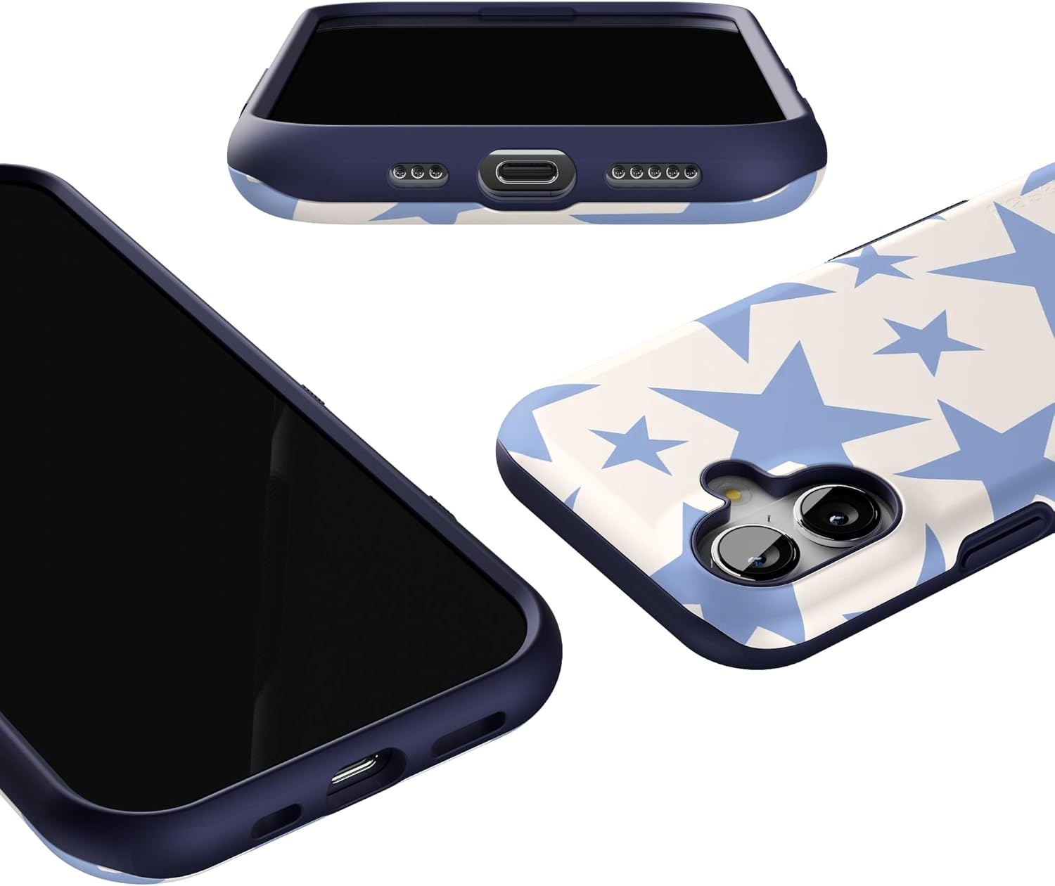 image:imageCasely iPhone 17 Case Starfish Wishes Coral Pink Shimmer Bold Protective Design MagSafe Compatible DesignStars Align Blue White Stars