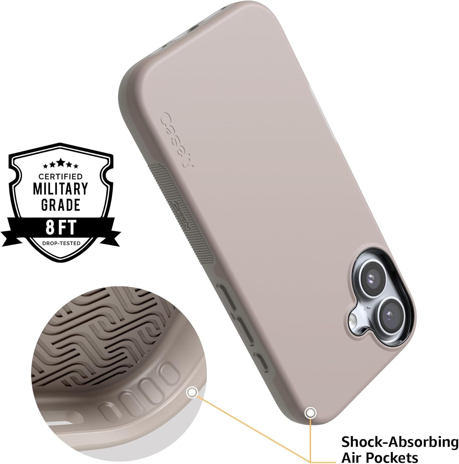 image:imageCasely iPhone 17 Case Starfish Wishes Coral Pink Shimmer Bold Protective Design MagSafe Compatible DesignTaupe on Nude